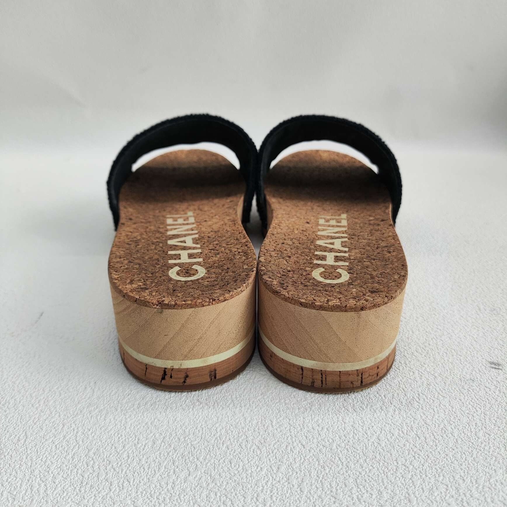 Chanel Chanel CC Logo Tweed Cork Platform Slides Size 39 Size US 8 / IT 38 - 6 Thumbnail