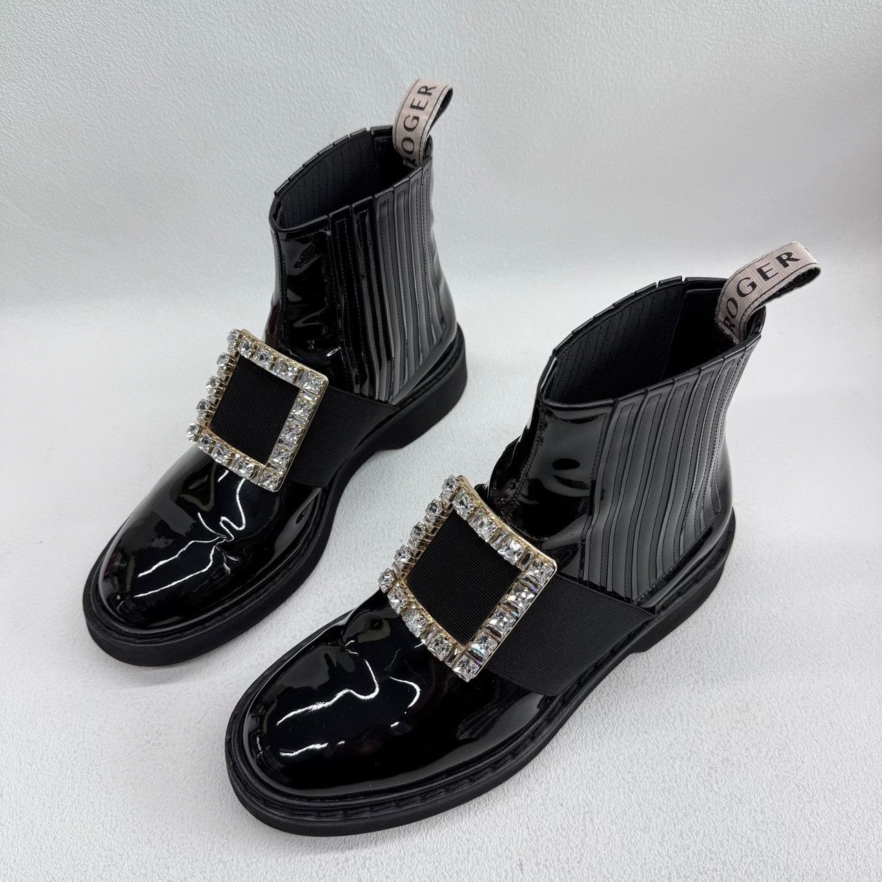 Roger Vivier Roger Vivier Crystal Buckle Patent Chelsea Boots Size 37.5 Size US 7.5 / IT 37.5 - 10 Thumbnail