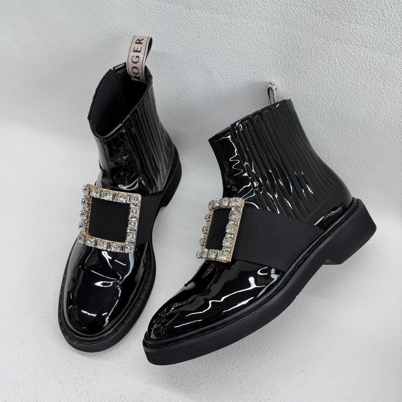 Roger Vivier Roger Vivier Crystal Buckle Patent Chelsea Boots Size 37.5 Size US 7.5 / IT 37.5 - 2 Thumbnail