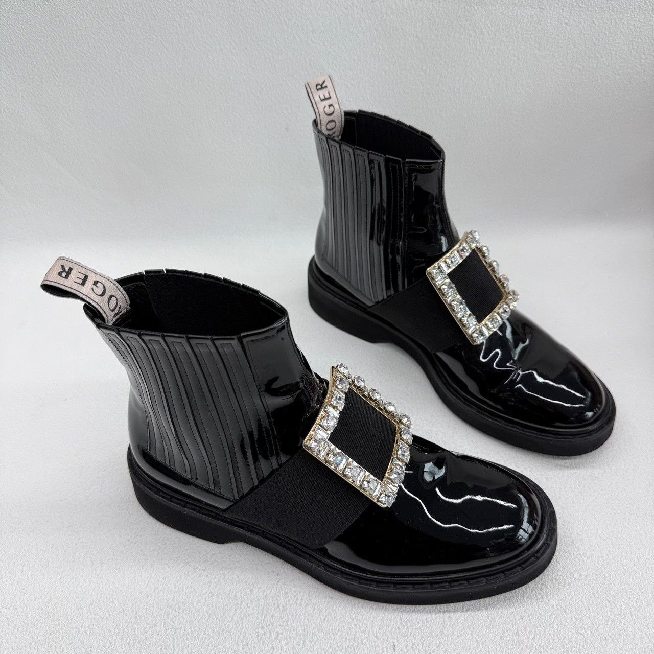 Roger Vivier Roger Vivier Crystal Buckle Patent Chelsea Boots Size 37.5 Size US 7.5 / IT 37.5 - 8 Thumbnail
