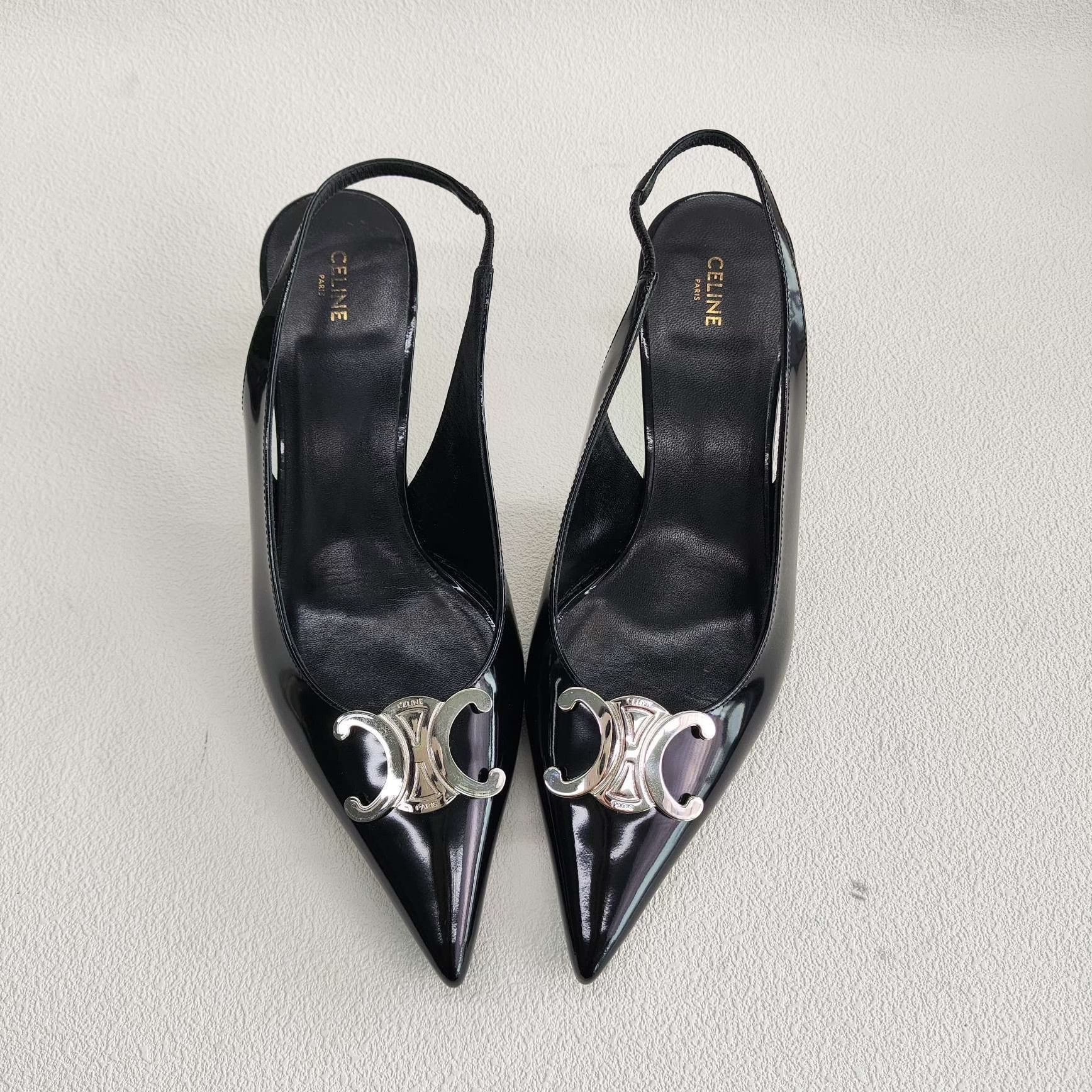 Celine Celine Triomphe Patent Slingback Heels Size 38 Size US 8 / IT 38 - 10 Thumbnail