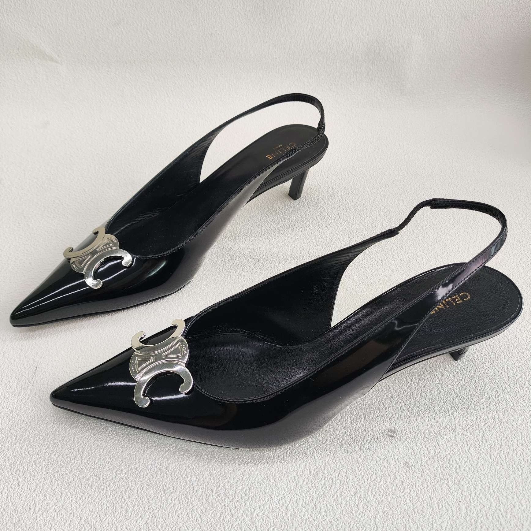 Celine Celine Triomphe Patent Slingback Heels Size 38 Size US 8 / IT 38 - 2 Thumbnail