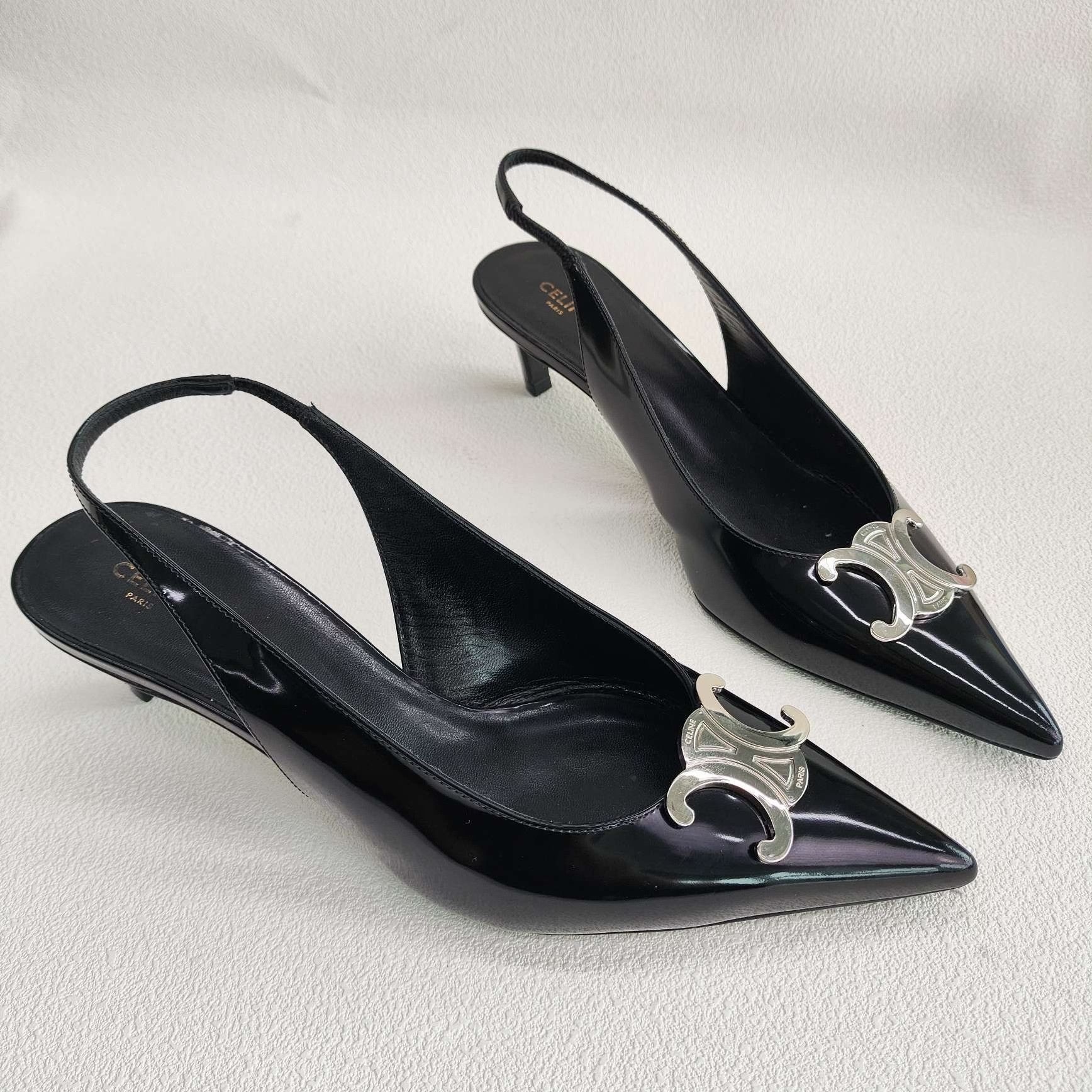 Celine Celine Triomphe Patent Slingback Heels Size 38 Size US 8 / IT 38 - 4 Thumbnail