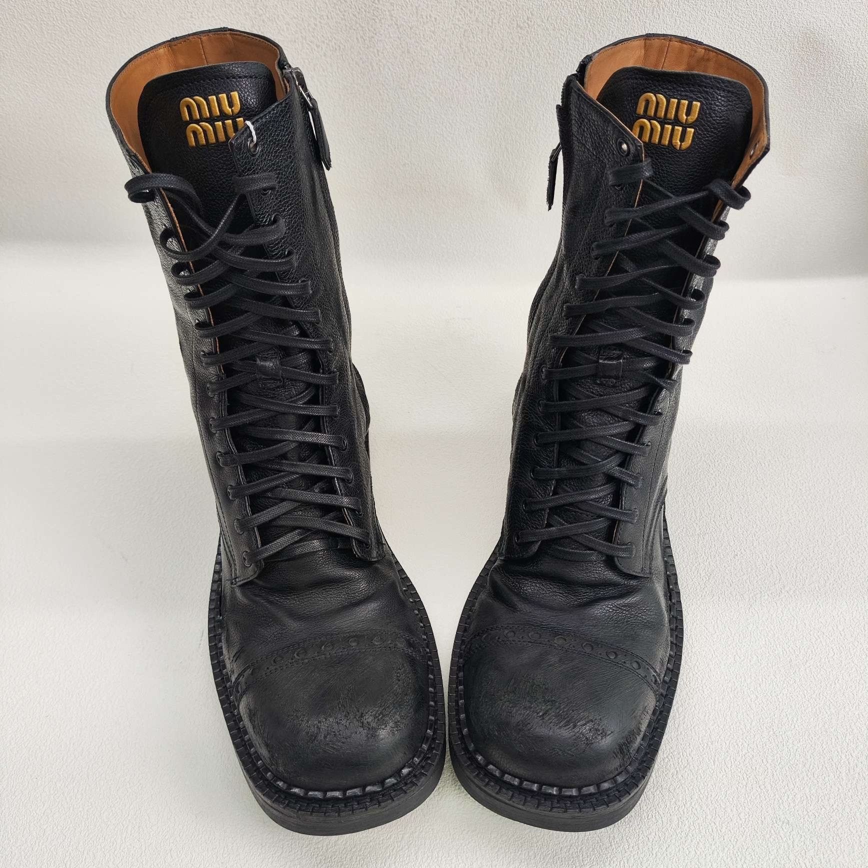 Miu Miu Miu Miu Leather Combat Boots Size 40.5 Size US 10.5 / IT 40.5 - 10 Thumbnail