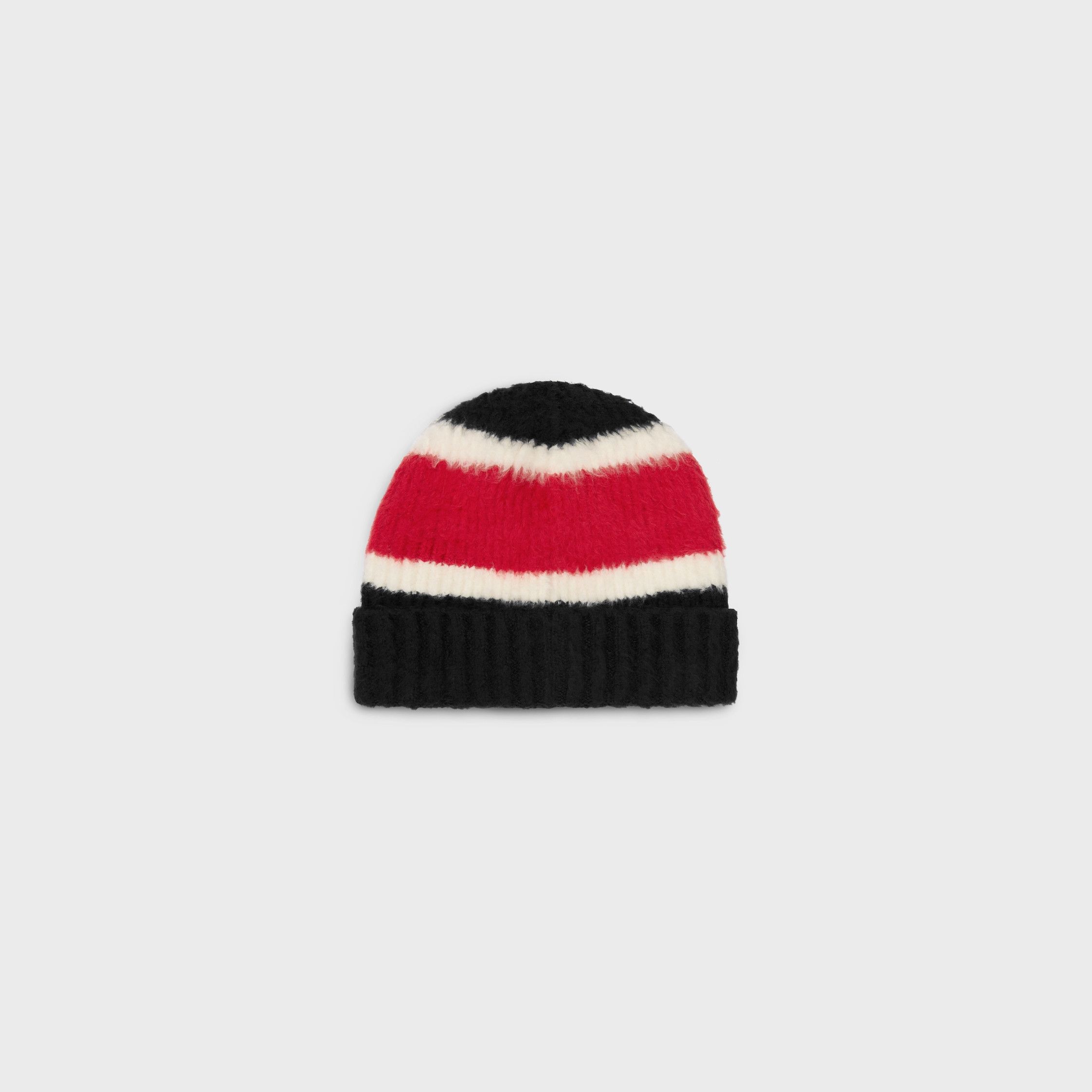 Celine BEANIE IN BRUSHED STRIPED COTTON black/white/red Size ONE SIZE - 2 Thumbnail
