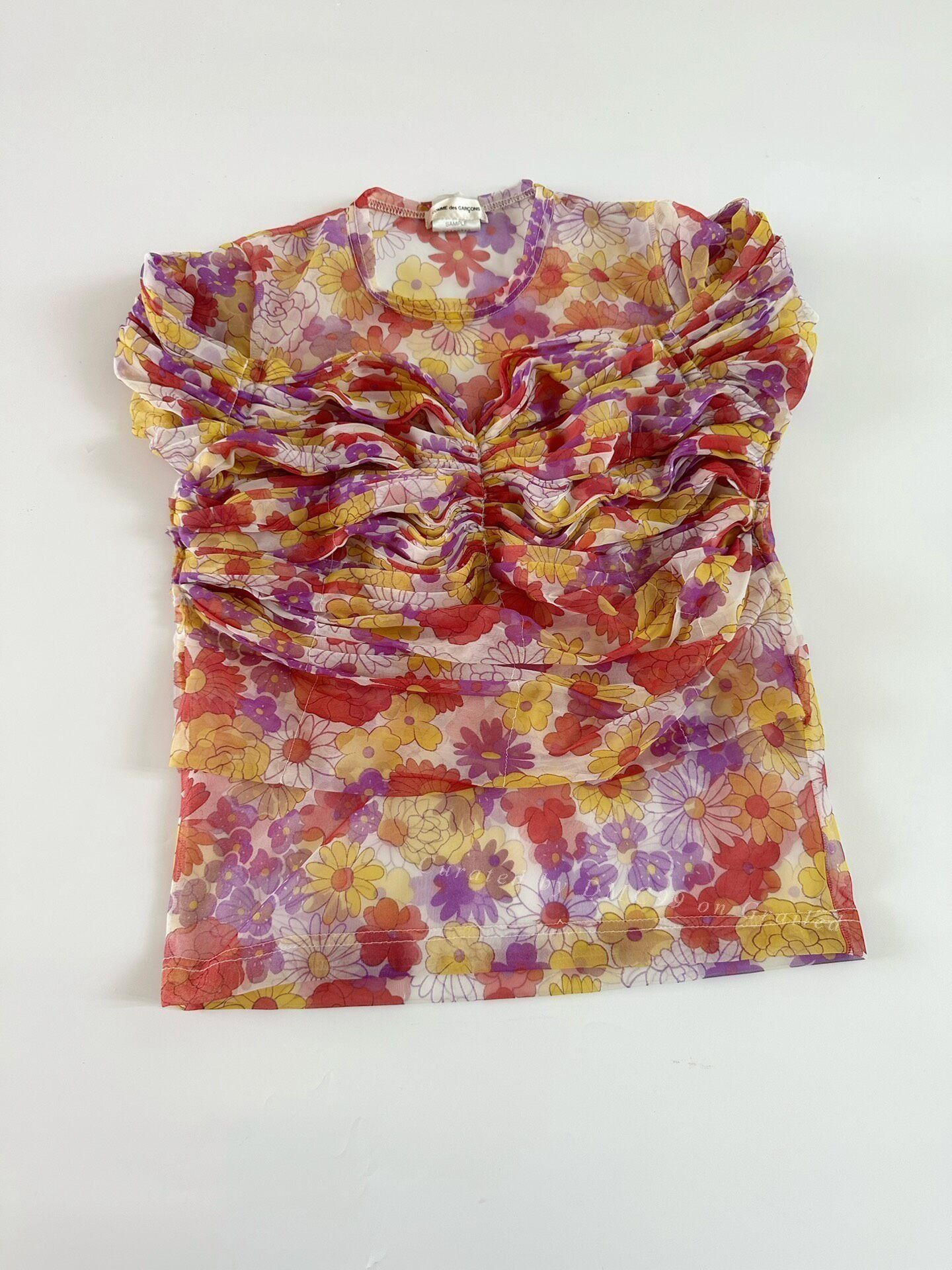 Rei Kawakubo Comme des Garçons 2001 Sheer Floral Pleated Top Size M / US 6-8 / IT 42-44 - 4 Thumbnail