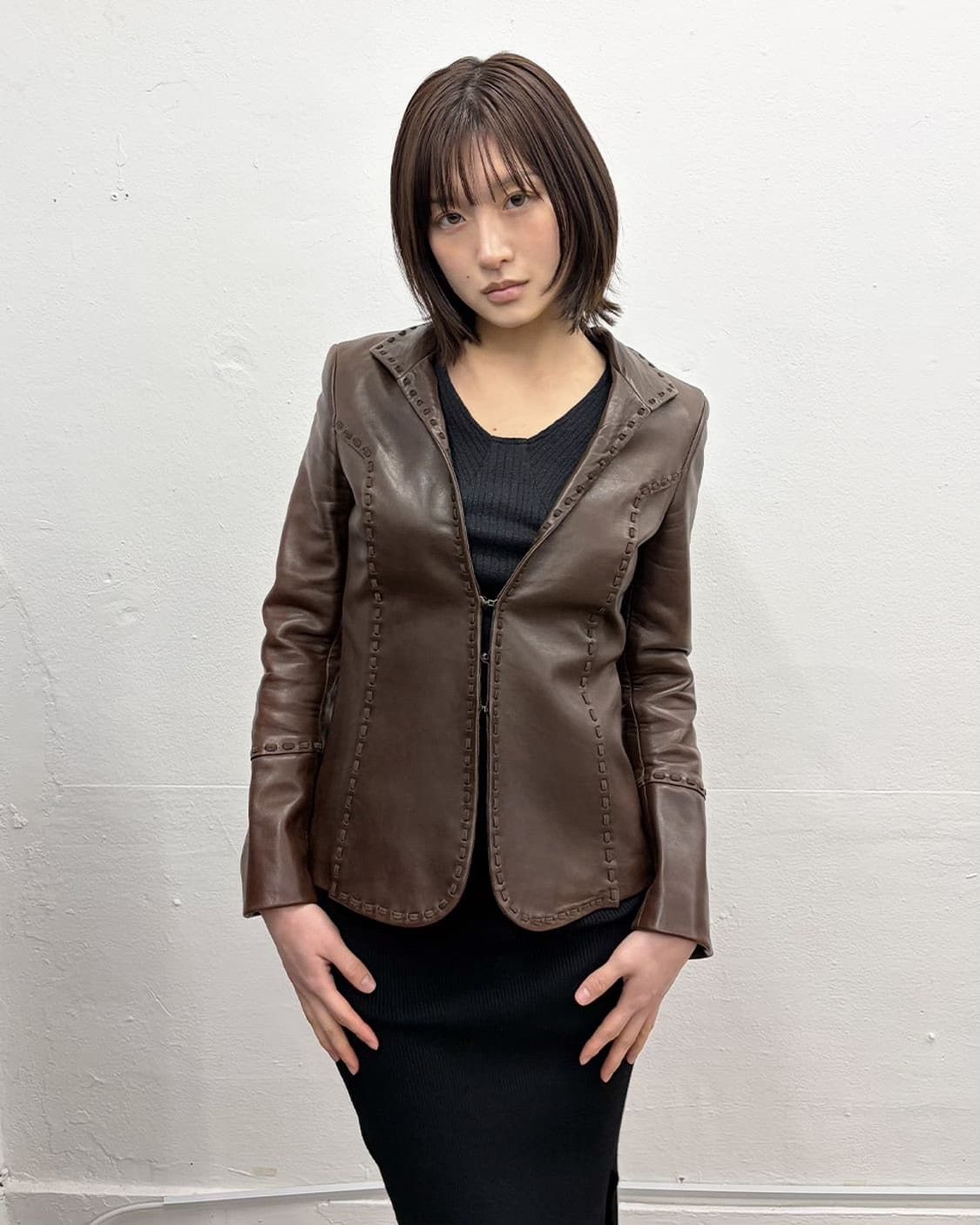 STRENESSE Strenesse Maillard Stitch Leather Jacket Size M / US 6-8 / IT 42-44 - 4 Thumbnail