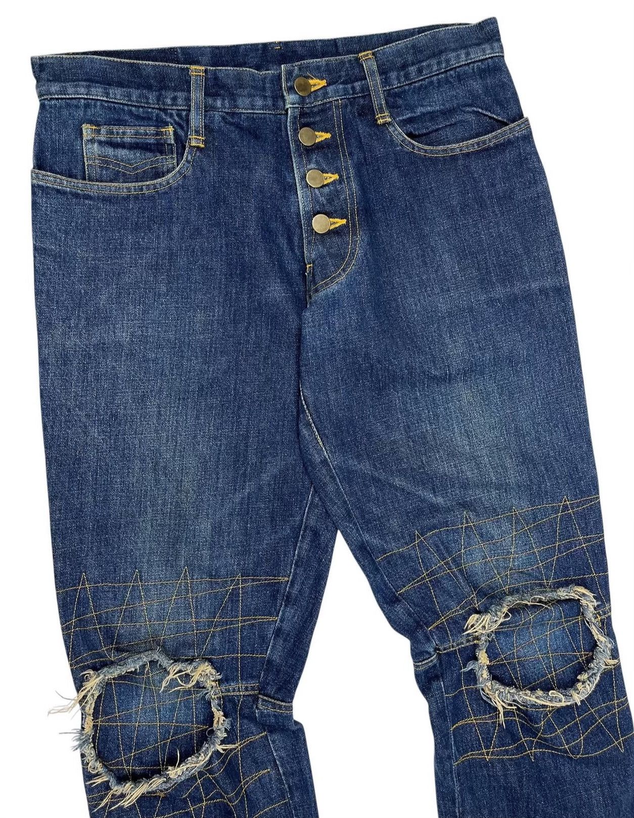 Vintage 1990s Vintage Christopher Nemeth Yellow Stitch Denim Pants Size US 30 / EU 46 - 3 Thumbnail