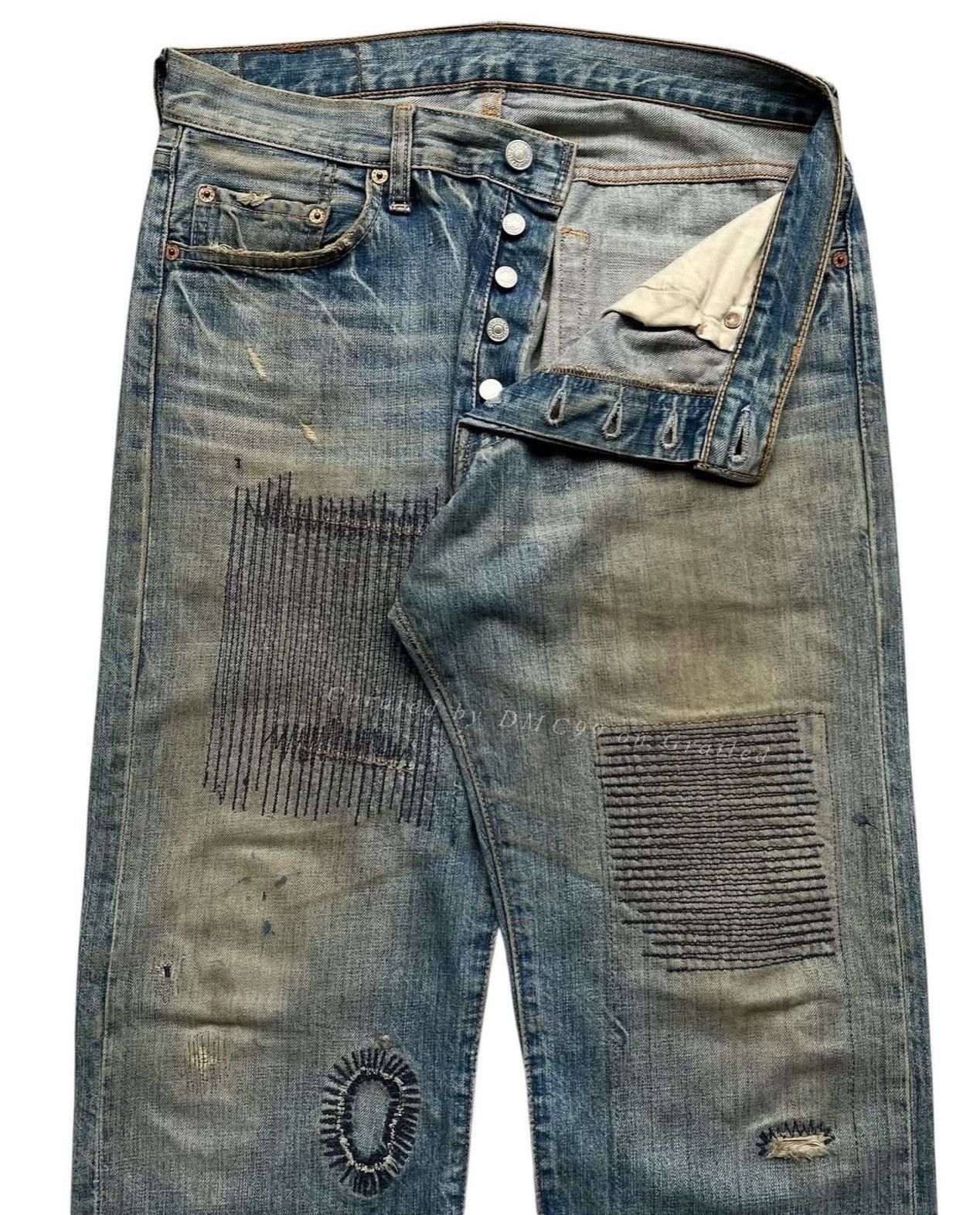 Levi's Vintage Levi's 501 Distressed Patchwork Blue Denim Size US 30 / EU 46 - 2 Thumbnail