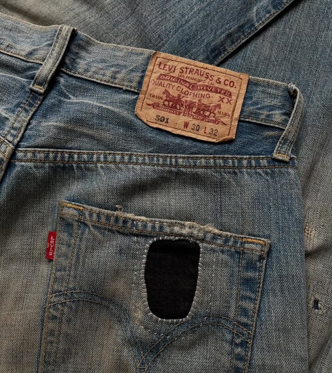 Levi's Vintage Levi's 501 Distressed Patchwork Blue Denim Size US 30 / EU 46 - 7 Thumbnail
