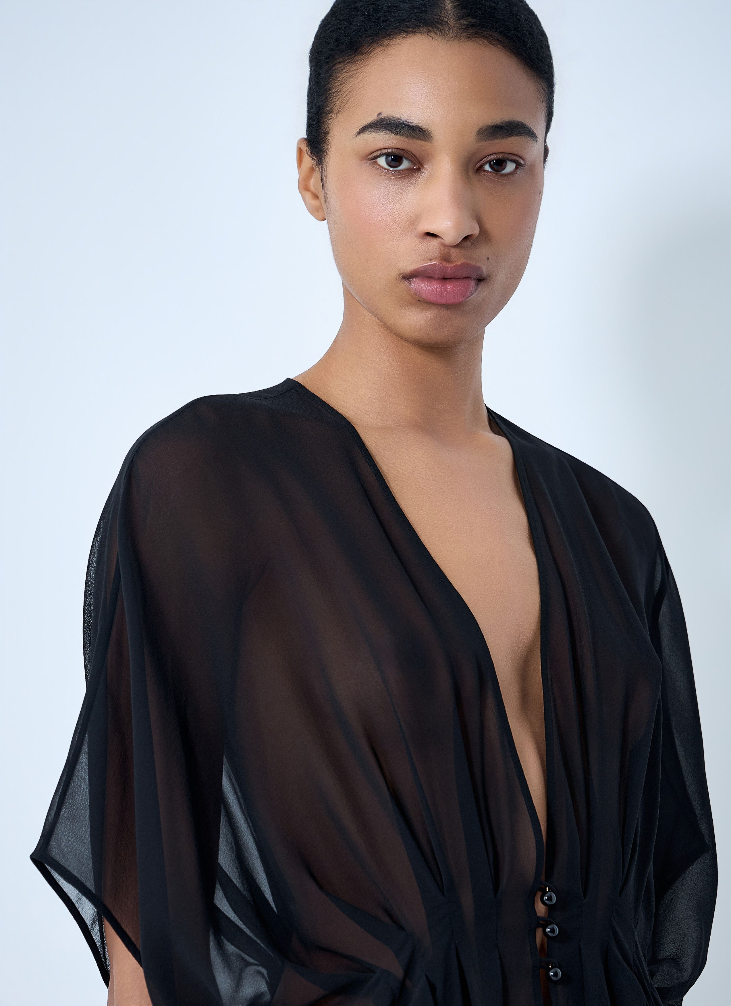 Max Mara Sheer Button-Front Blouse Size L / US 10 / IT 46 - 5 Thumbnail
