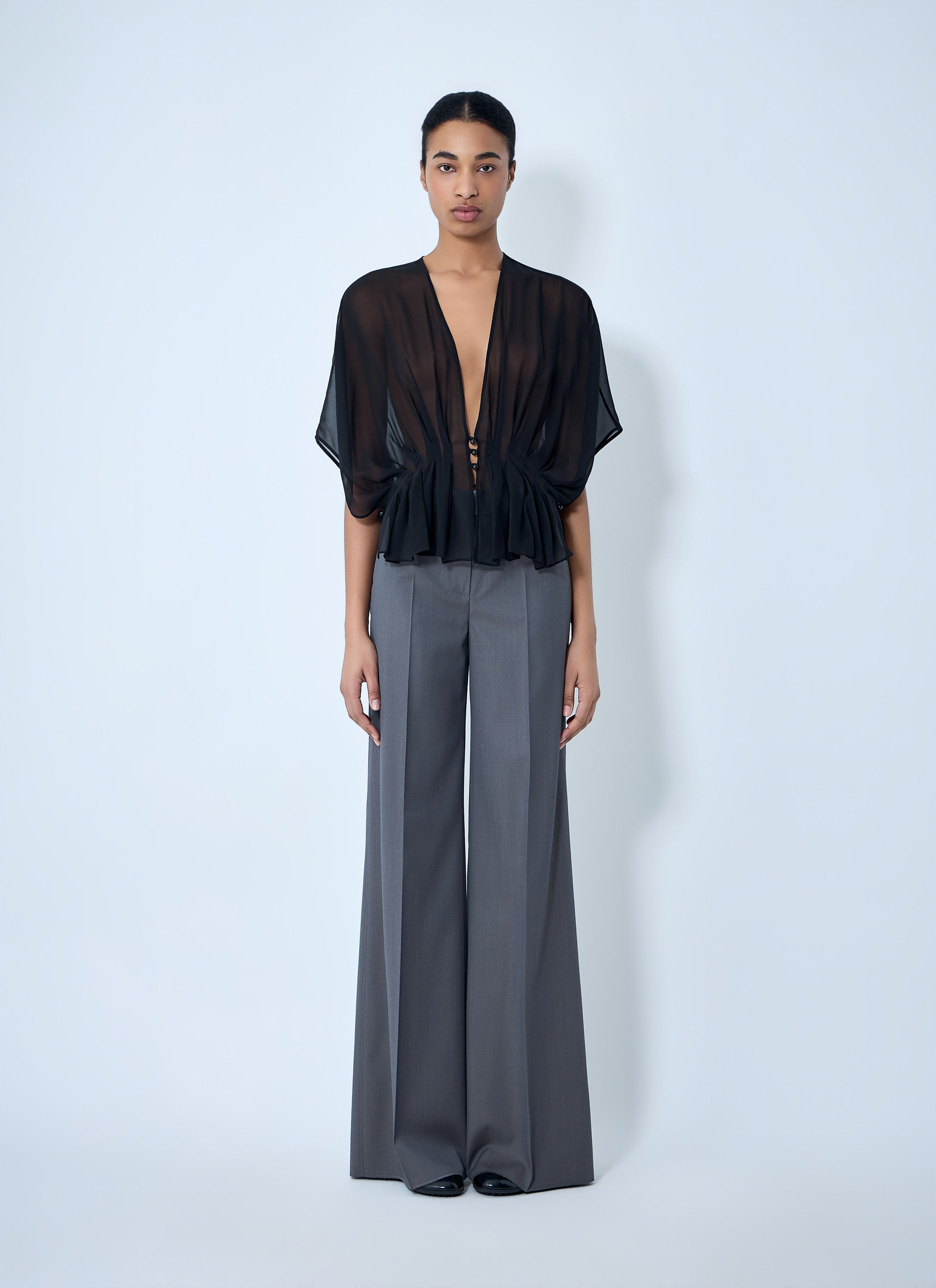 Max Mara Sheer Button-Front Blouse Size L / US 10 / IT 46 - 2 Thumbnail