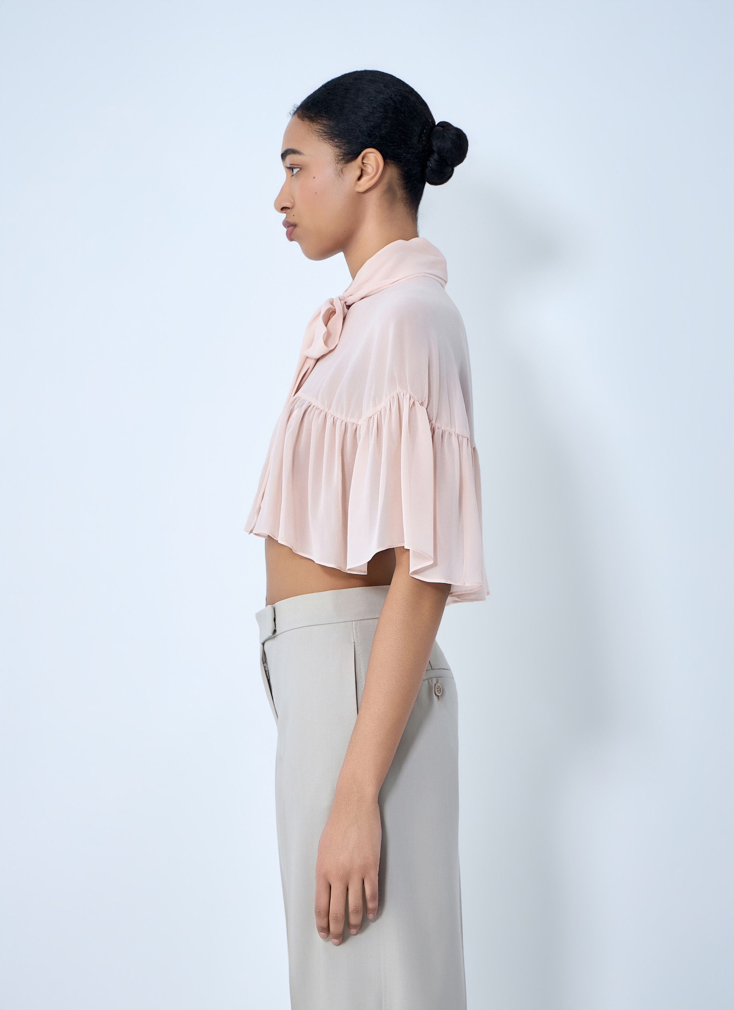 Max Mara Silk Chiffon Cropped Blouse Size L / US 10 / IT 46 - 3 Thumbnail
