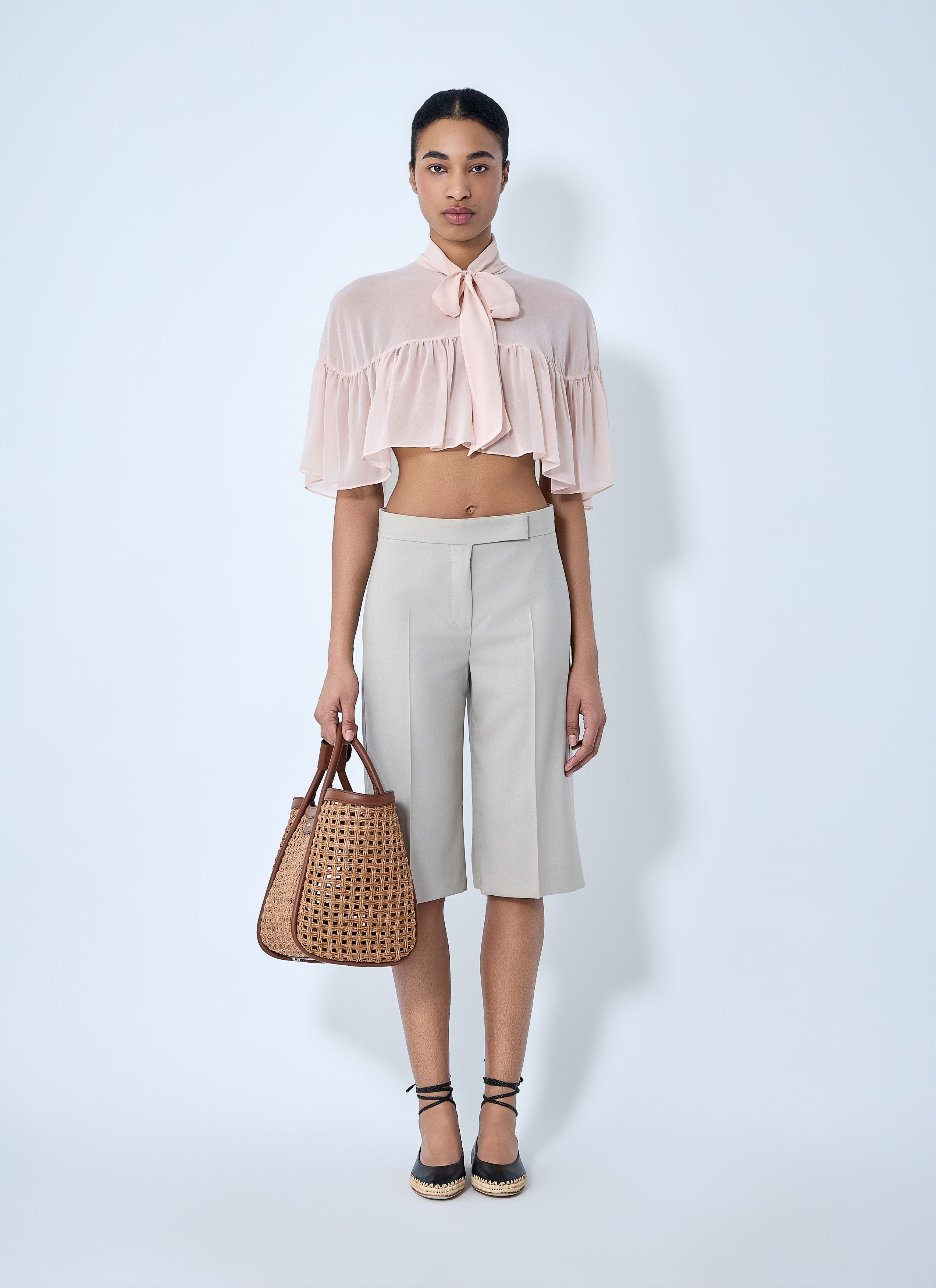 Max Mara Silk Chiffon Cropped Blouse Size L / US 10 / IT 46 - 2 Thumbnail
