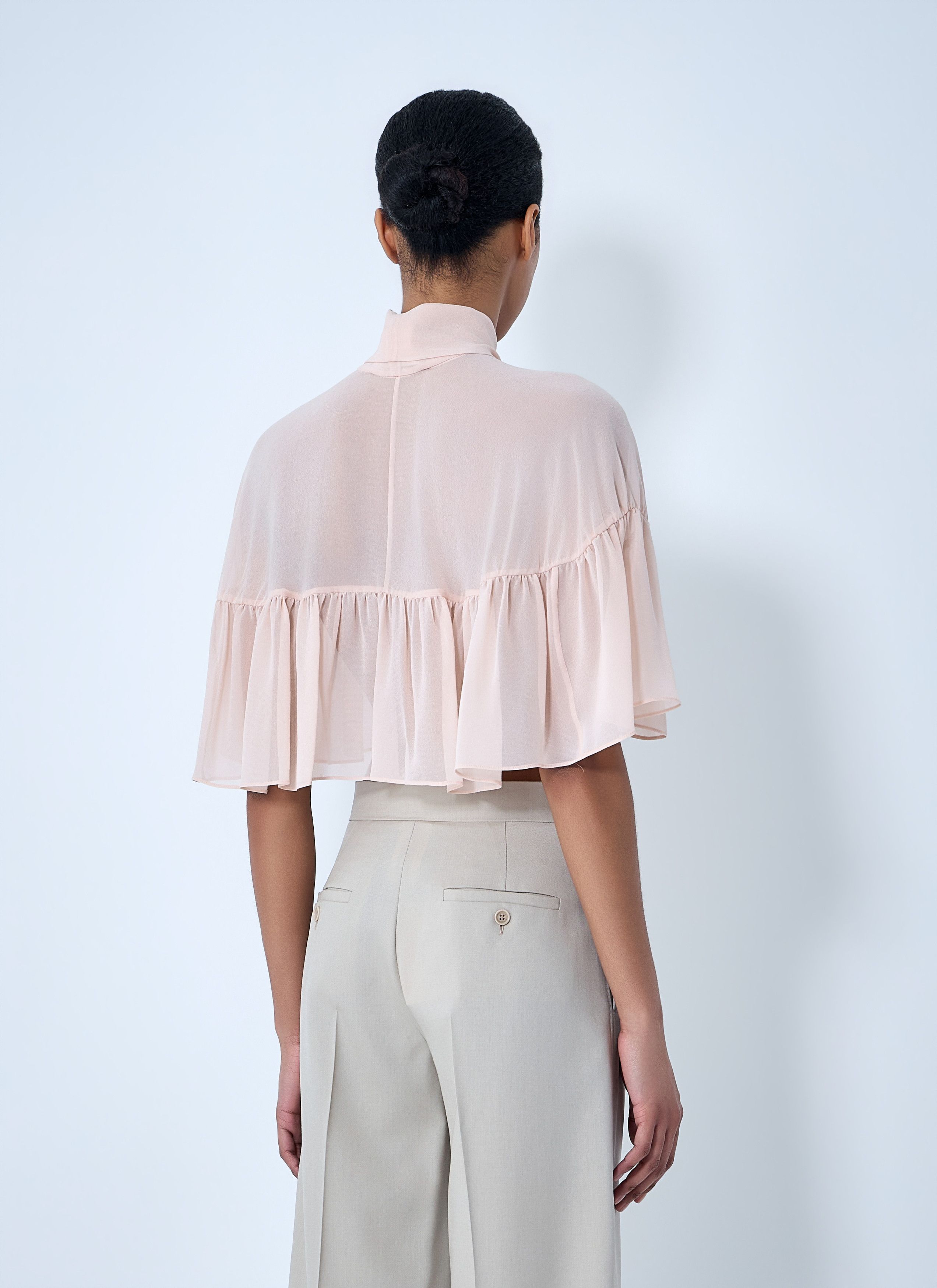 Max Mara Silk Chiffon Cropped Blouse Size M / US 6-8 / IT 42-44 - 4 Thumbnail
