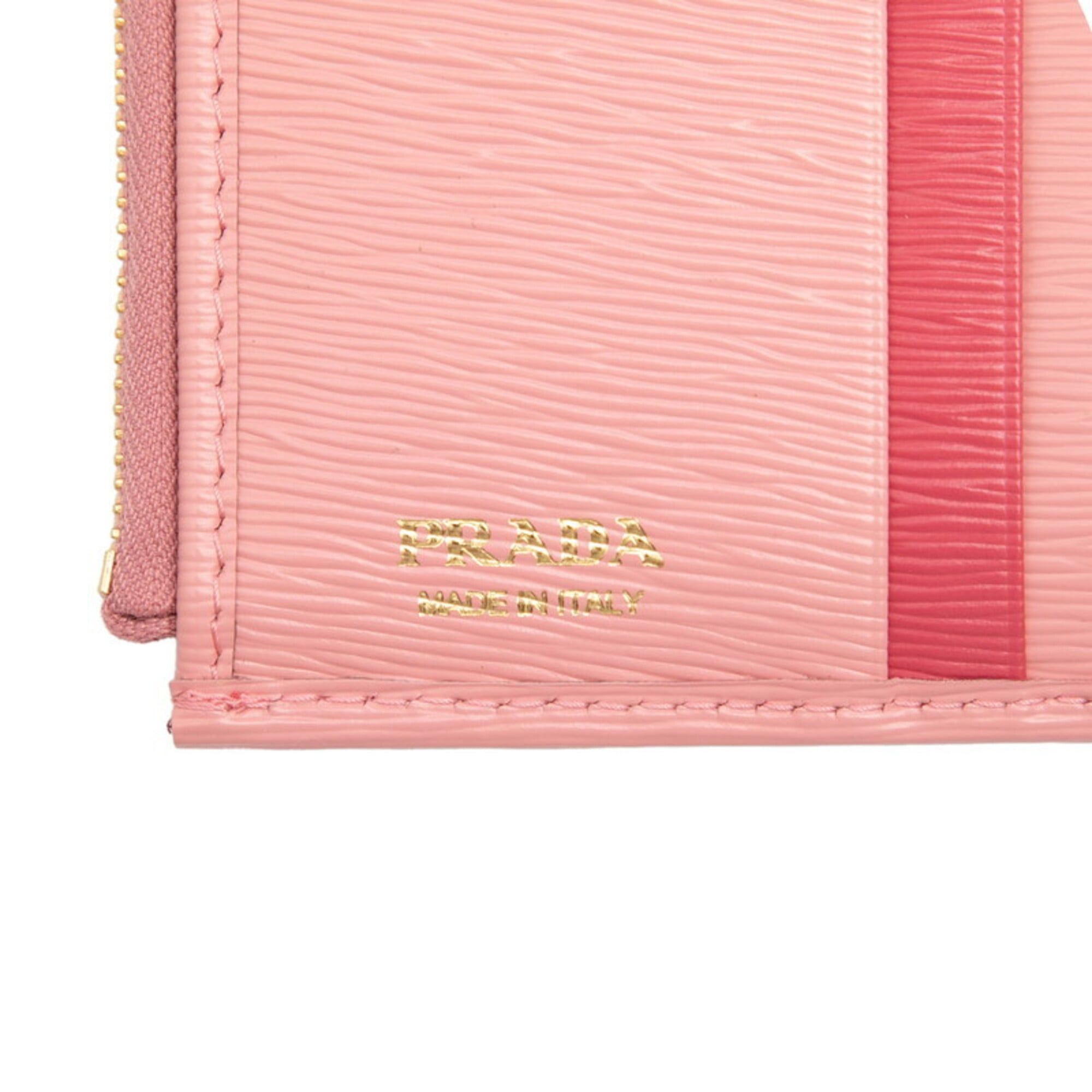 Prada Prada Logo Bi-fold Wallet Compact 1ML024 Pink Leather Women's PRADA Size ONE SIZE - 6 Thumbnail