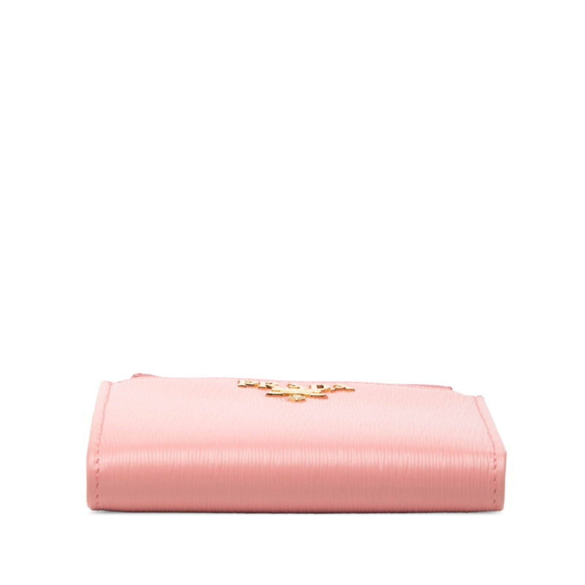 Prada Prada Logo Bi-fold Wallet Compact 1ML024 Pink Leather Women's PRADA Size ONE SIZE - 3 Thumbnail