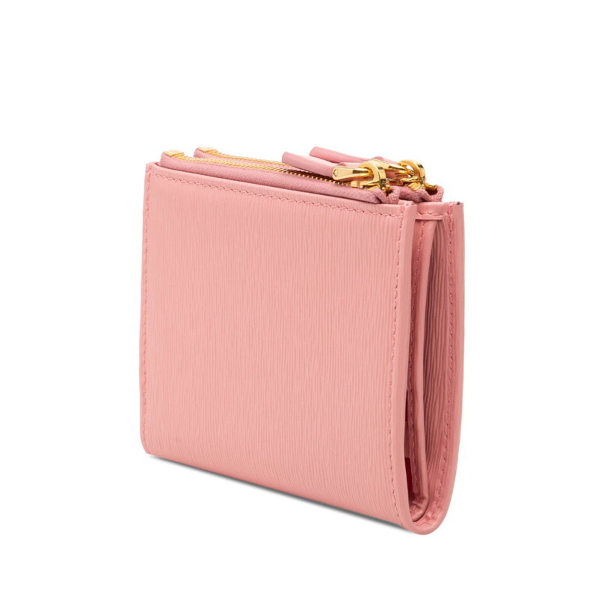Prada Prada Logo Bi-fold Wallet Compact 1ML024 Pink Leather Women's PRADA Size ONE SIZE - 2 Thumbnail