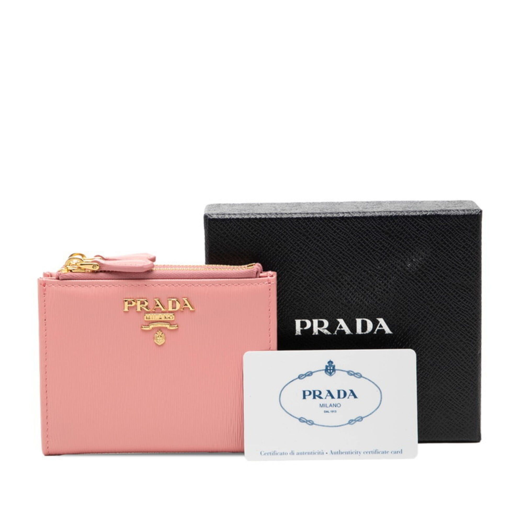 Prada Prada Logo Bi-fold Wallet Compact 1ML024 Pink Leather Women's PRADA Size ONE SIZE - 7 Thumbnail