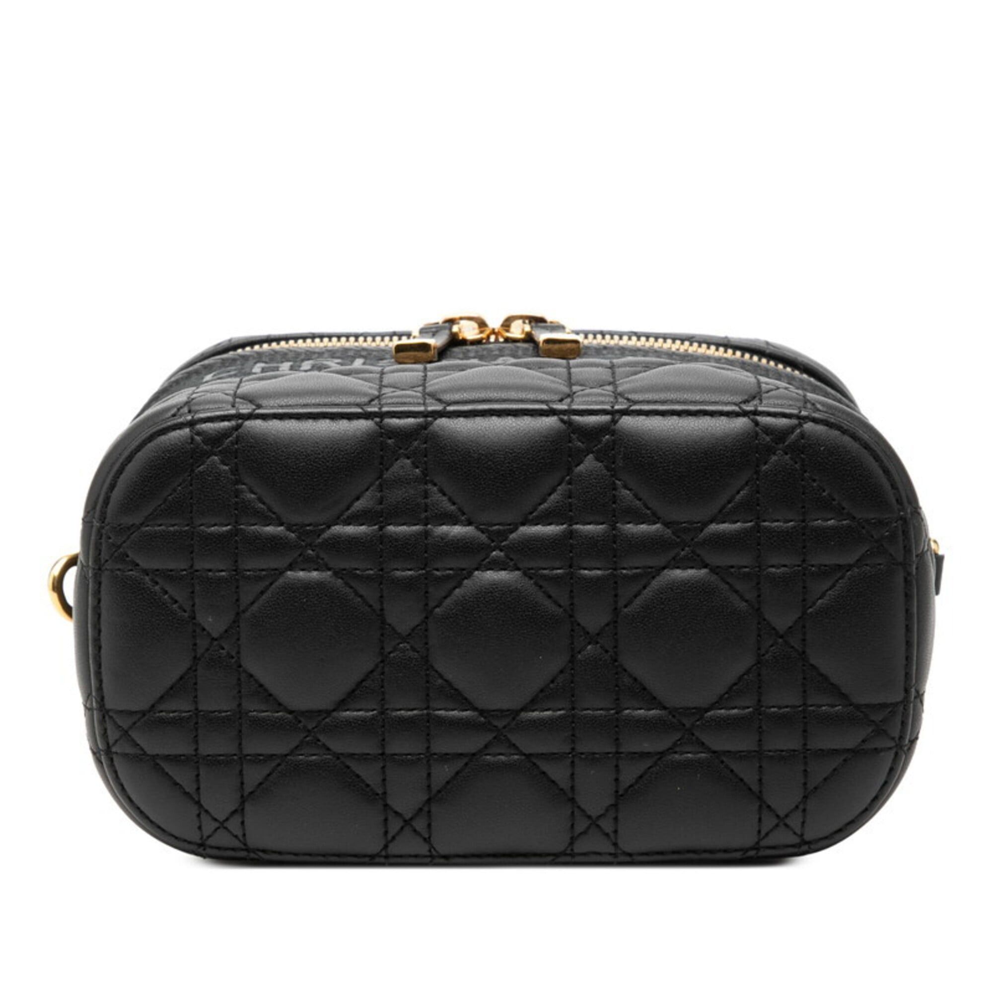Dior Christian Dior Dior Cannage Small Vanity Bag, Shoulder 2-Way, Black Leather, Women's Size ONE SIZE - 3 Thumbnail