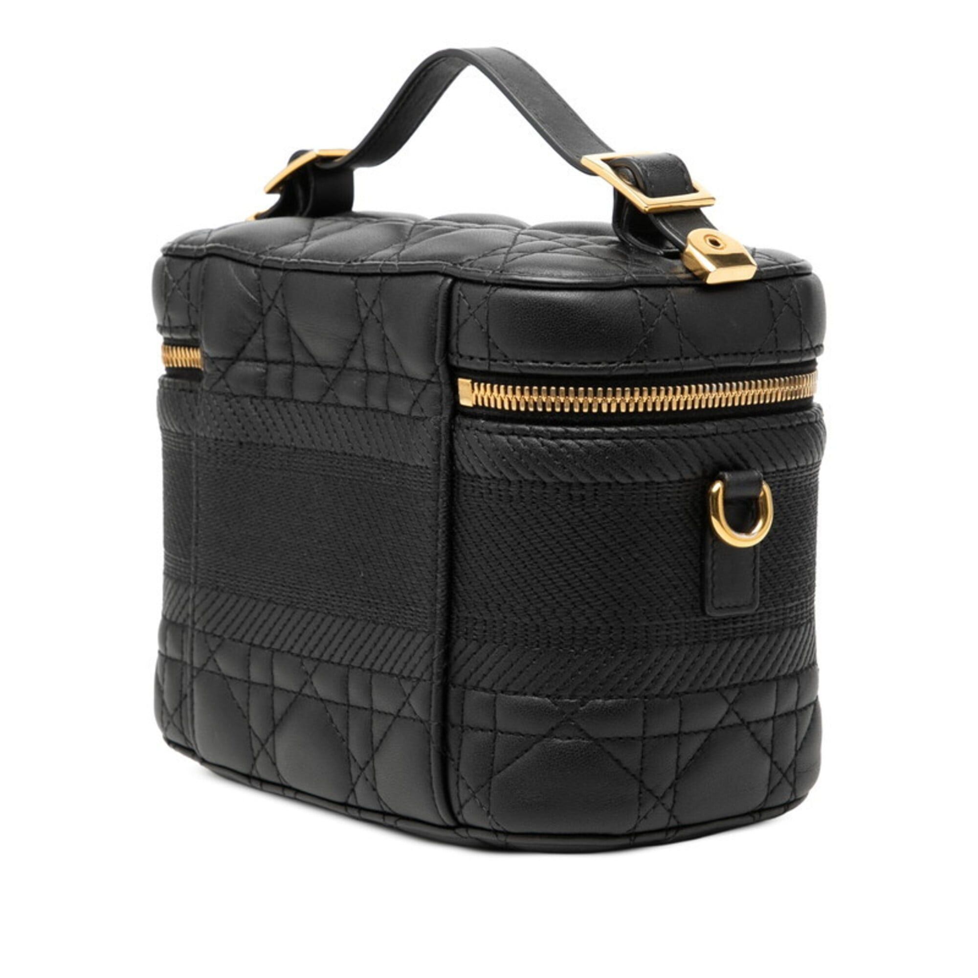 Dior Christian Dior Dior Cannage Small Vanity Bag, Shoulder 2-Way, Black Leather, Women's Size ONE SIZE - 2 Thumbnail