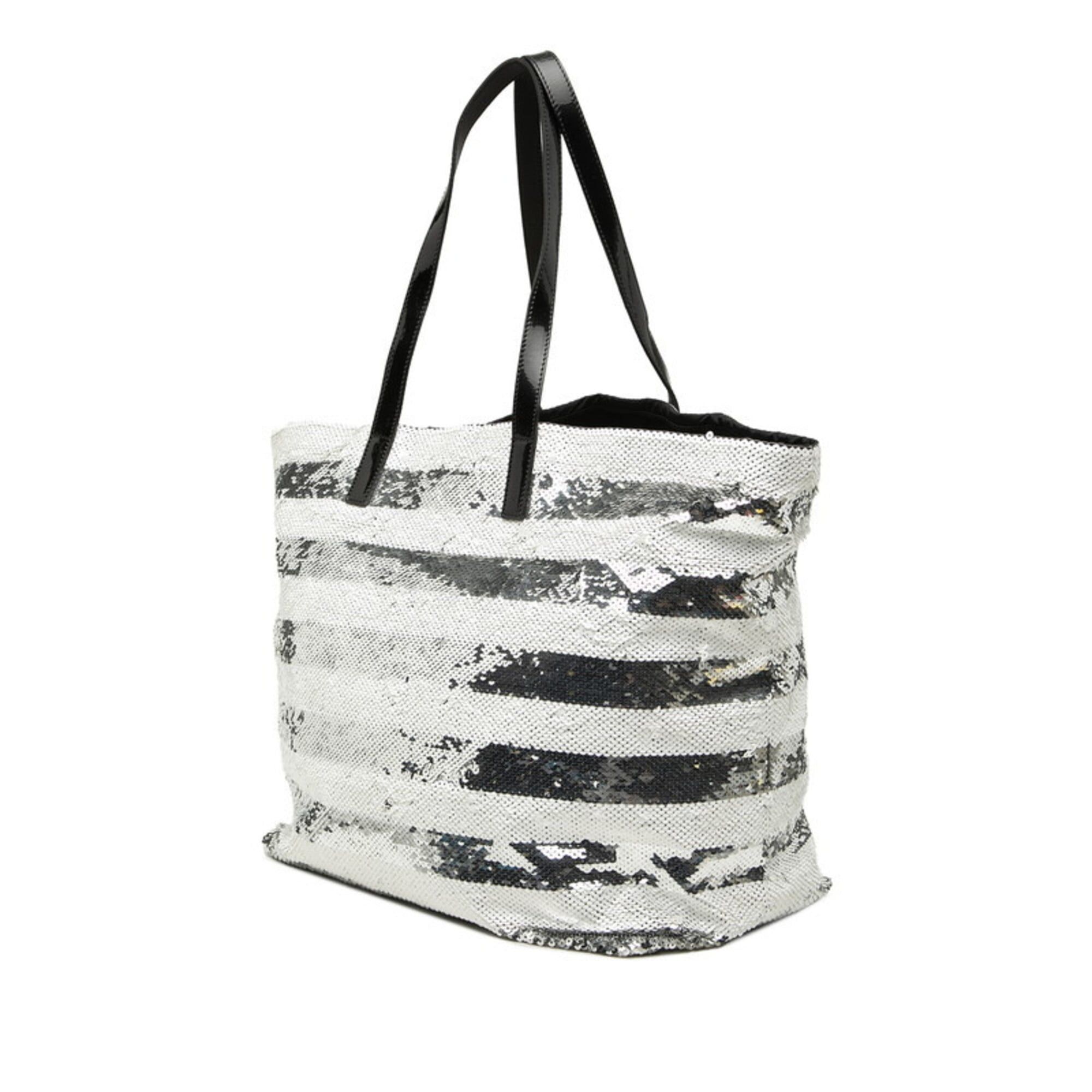 Prada Prada Logo Tote Bag Shoulder White Silver Sequin Enamel Women's PRADA Size ONE SIZE - 2 Thumbnail