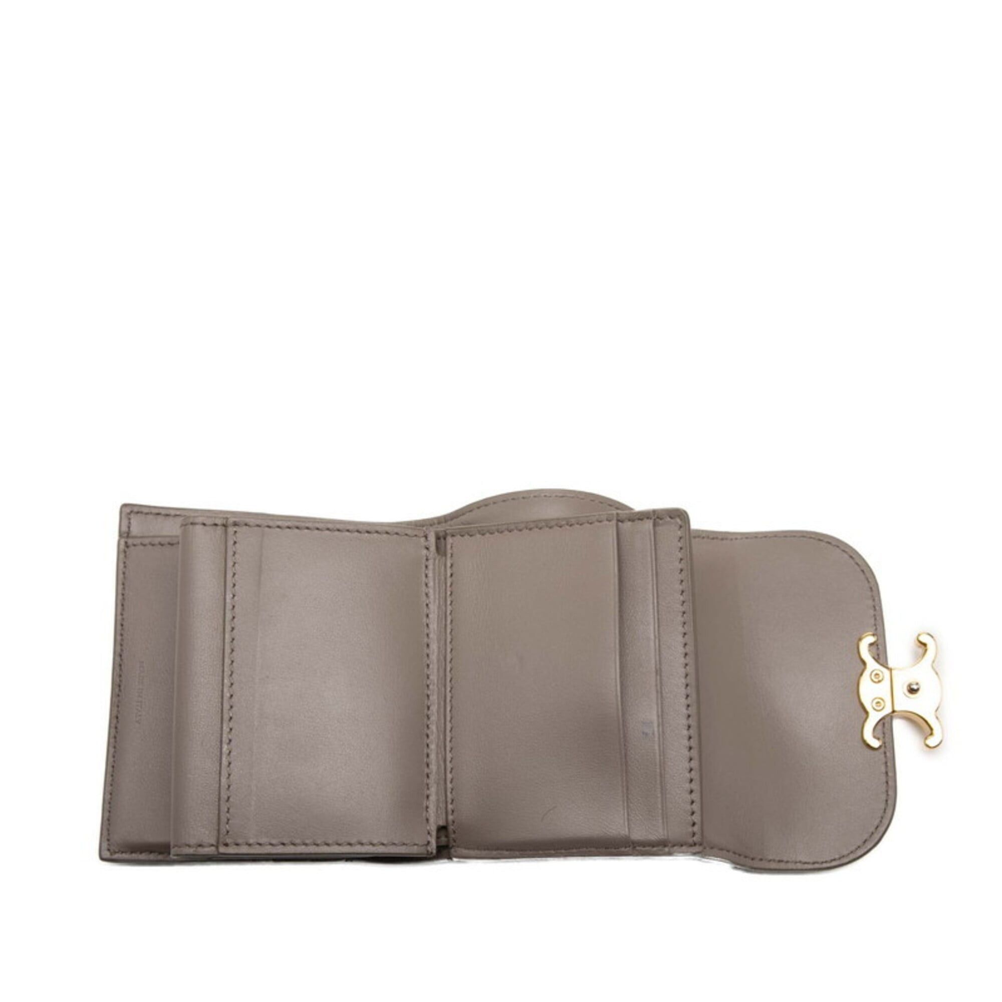 Celine Celine Triomphe Small Flap Wallet, Bi-fold Pebble Gray Leather, Women's CELINE Size ONE SIZE - 4 Thumbnail