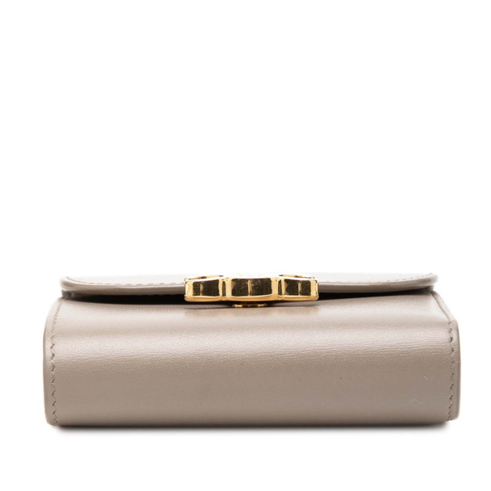 Celine Celine Triomphe Small Flap Wallet, Bi-fold Pebble Gray Leather, Women's CELINE Size ONE SIZE - 3 Thumbnail