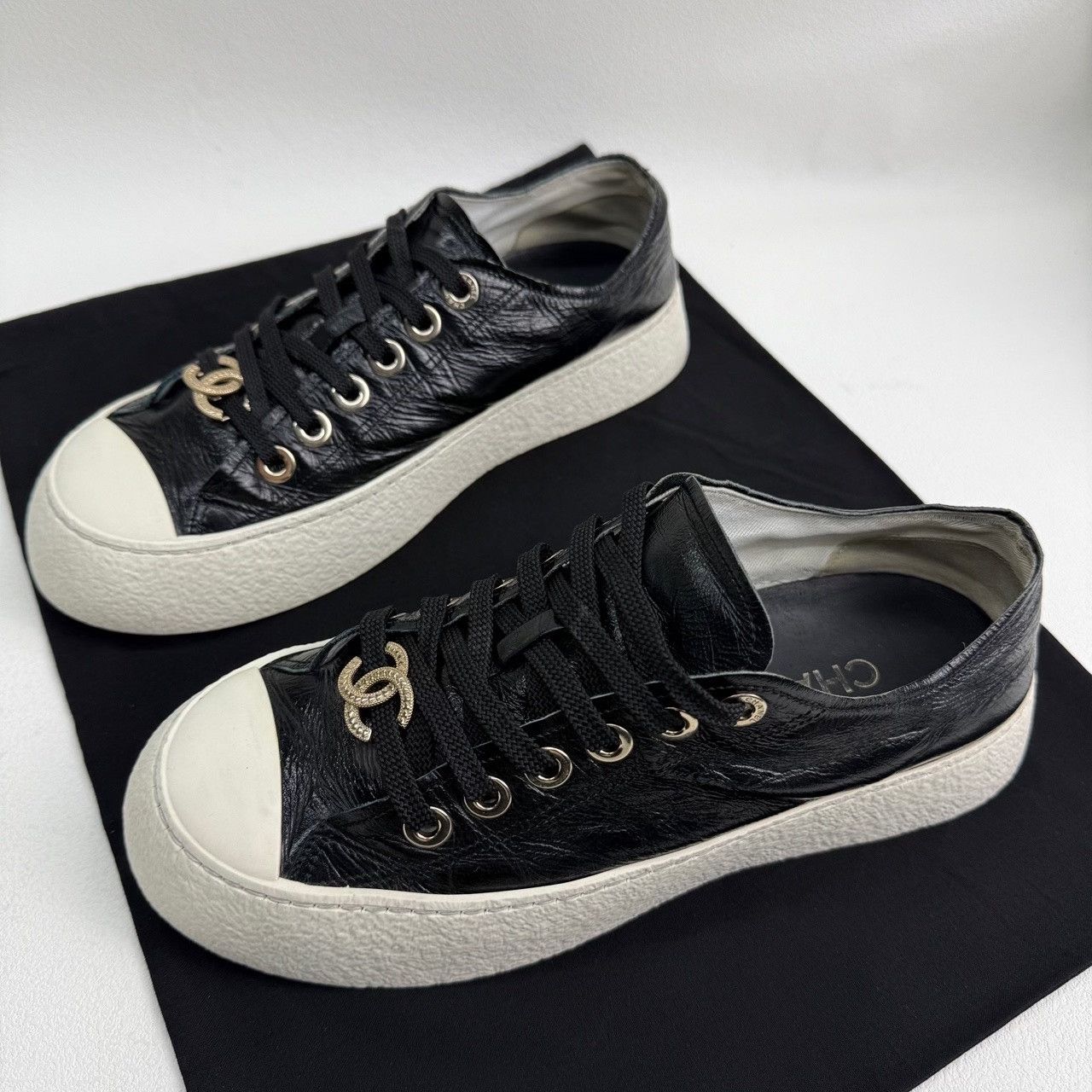 Chanel Chanel Black Leather Platform Sneakers Size 38 Size US 7 / IT 37 - 2 Thumbnail