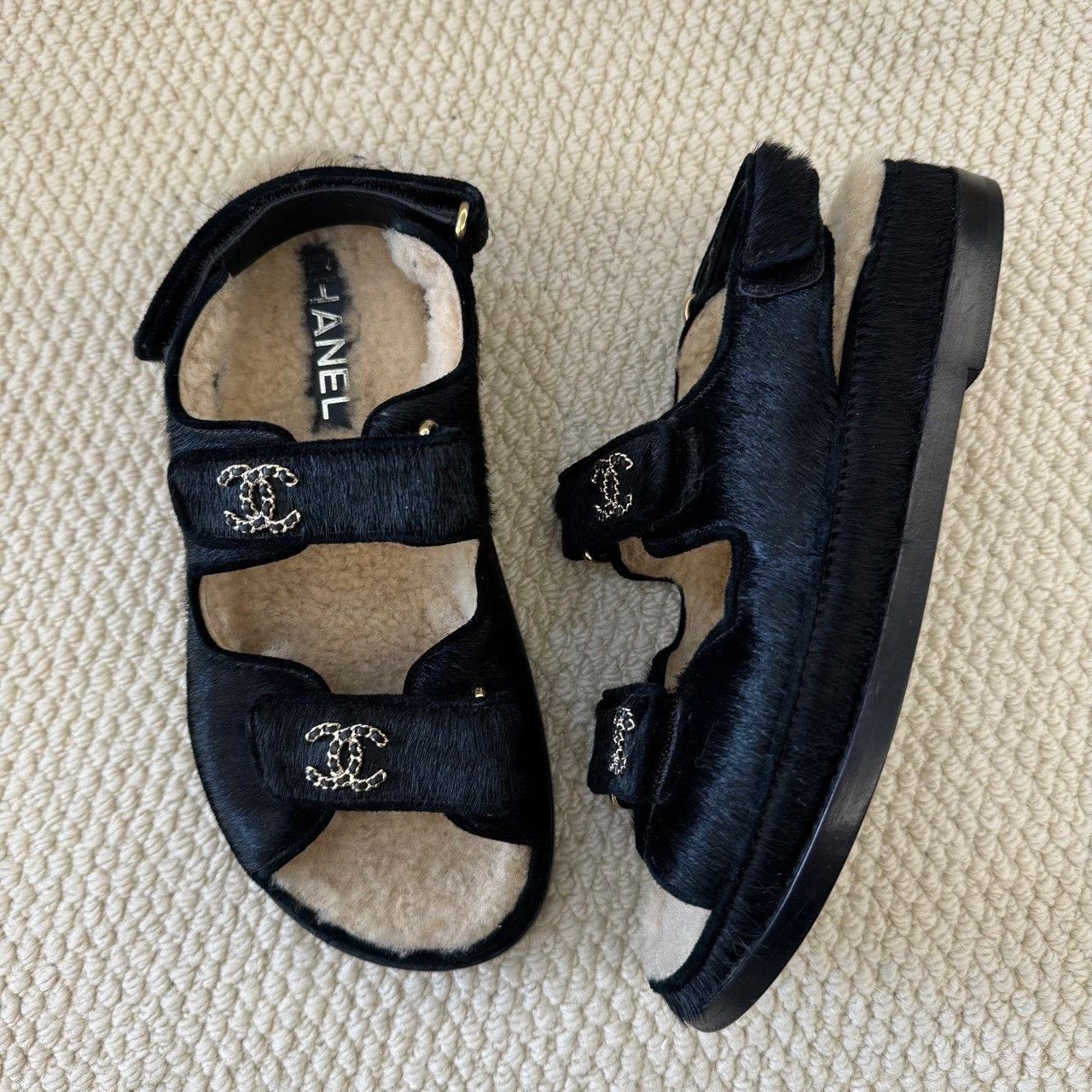 Chanel Chanel Black Hair-on-Calf CC Logo Sandals Size 36 Size US 6 / IT 36 - 9 Thumbnail