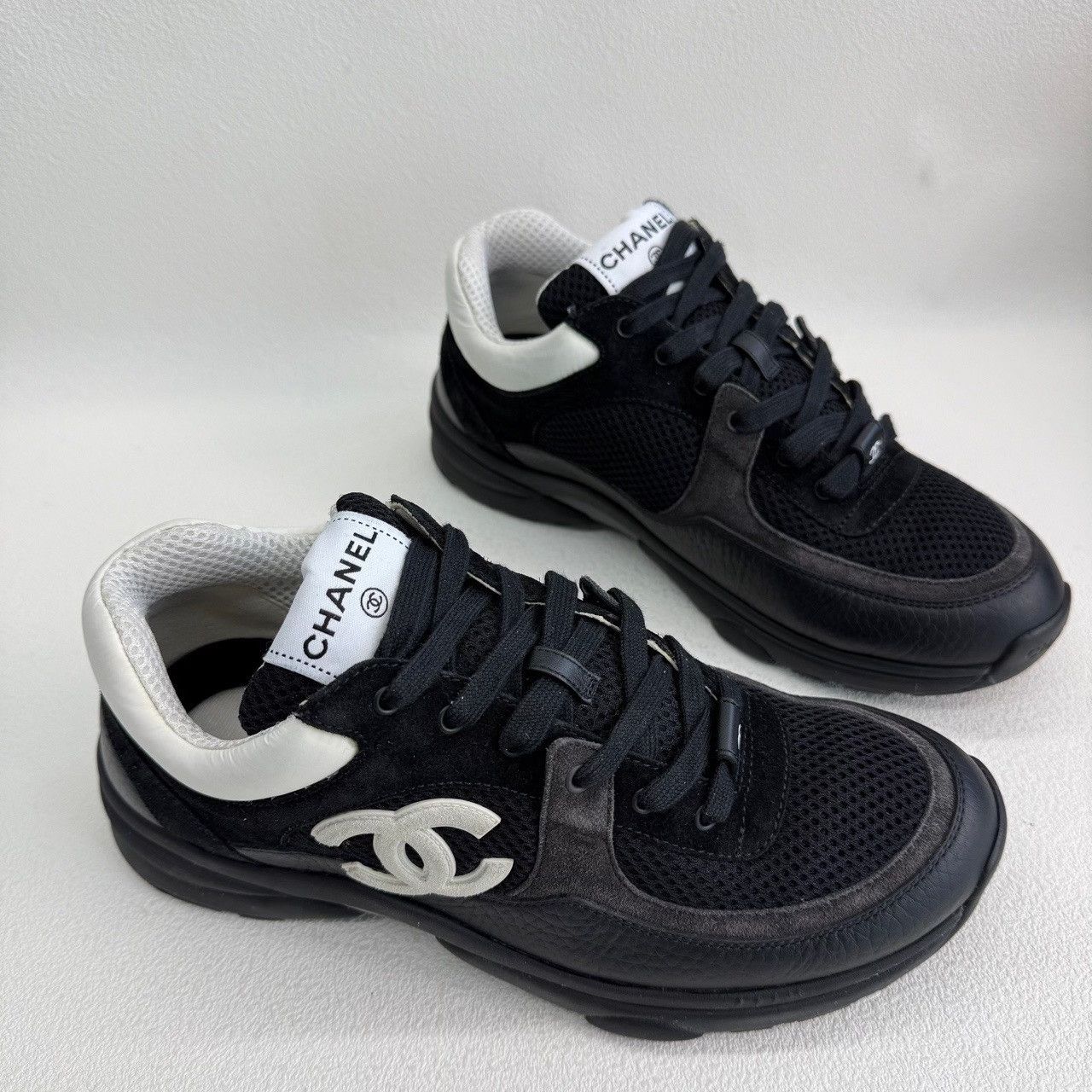 Chanel Chanel Black Mesh Leather Sneakers Size 39 Size US 9 / IT 39 - 4 Thumbnail