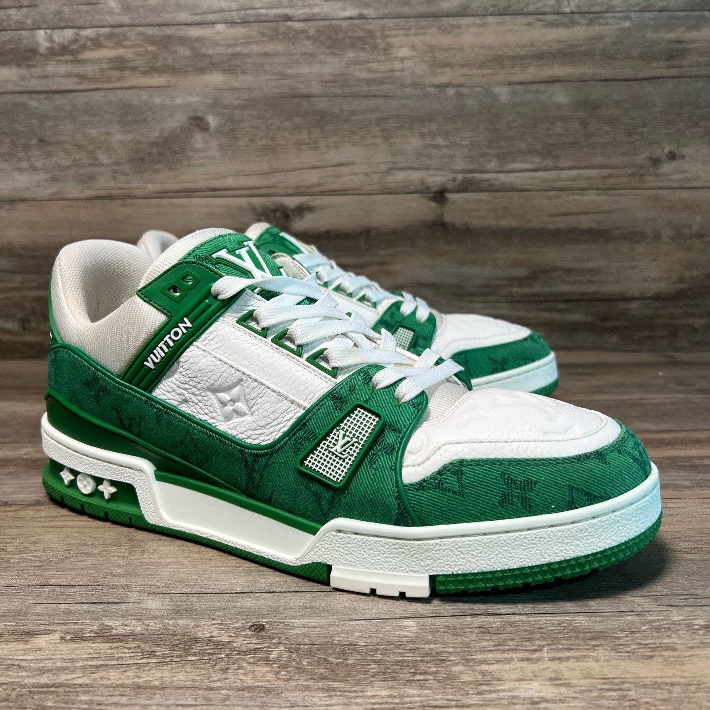 Louis Vuitton Louis Vuitton White Green Denim Trainer Sneakers US 10 Size US 10 / EU 43 - 3 Thumbnail