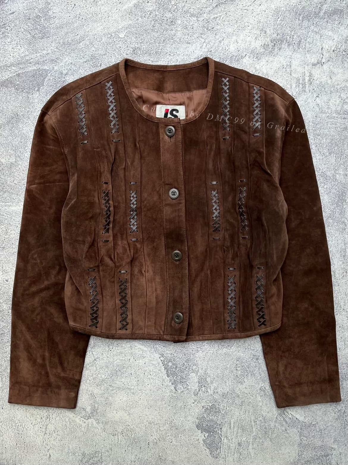 Vintage 1980s Issey Miyake Stitched Leather Cardigan Size M / US 6-8 / IT 42-44 - 2 Thumbnail