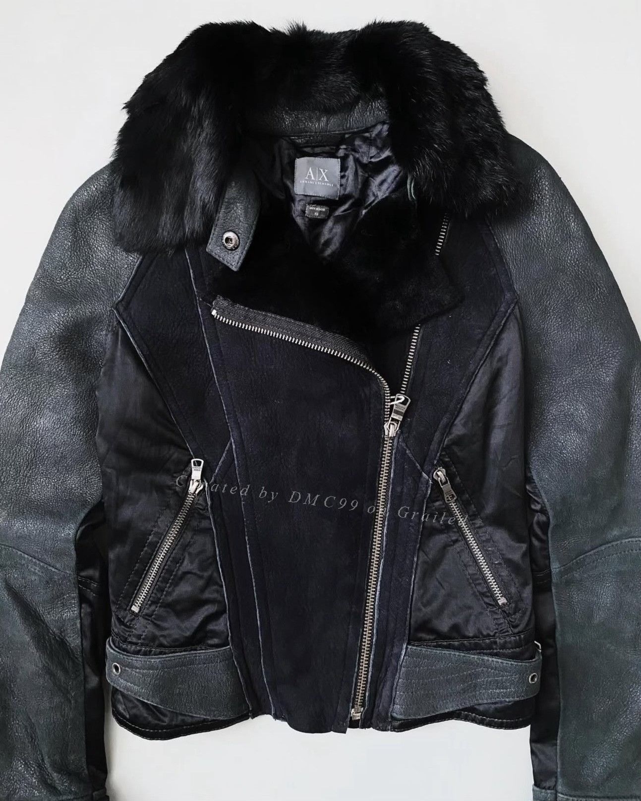 Vintage Vintage Armani Exchange Patchwork Fur Leather Jacket Size M / US 6-8 / IT 42-44 - 3 Thumbnail