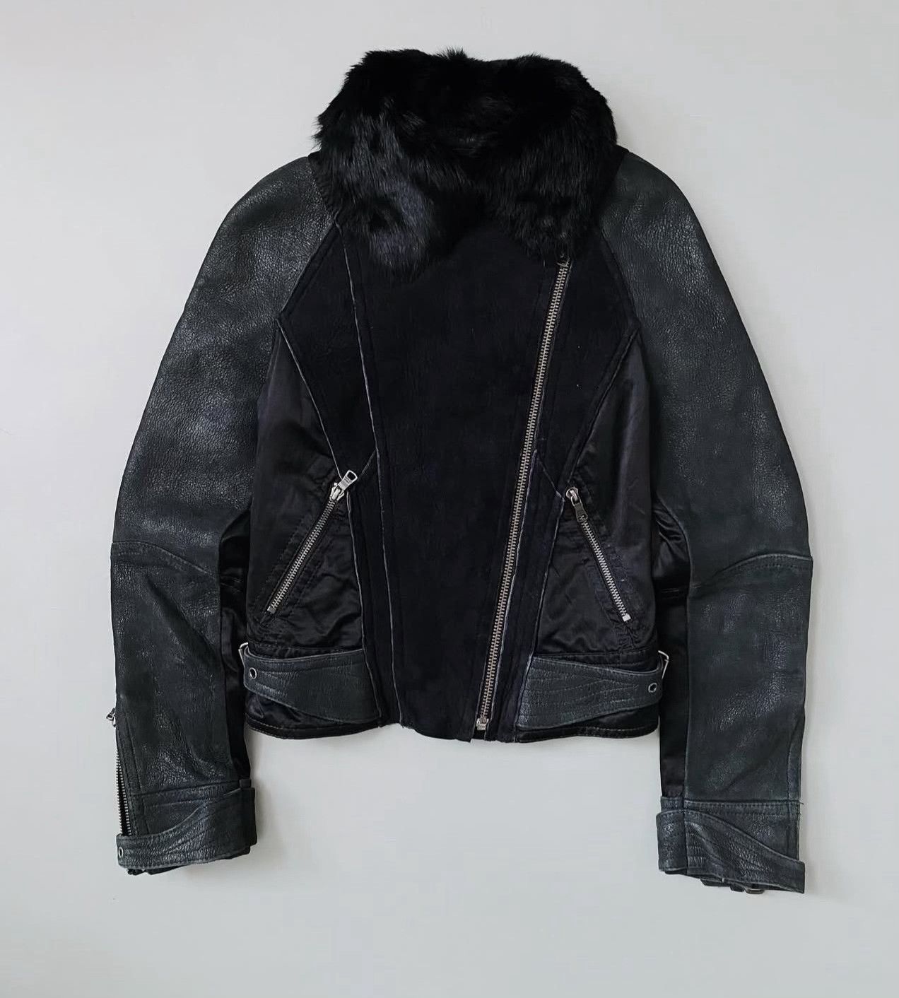 Vintage Vintage Armani Exchange Patchwork Fur Leather Jacket Size M / US 6-8 / IT 42-44 - 2 Thumbnail