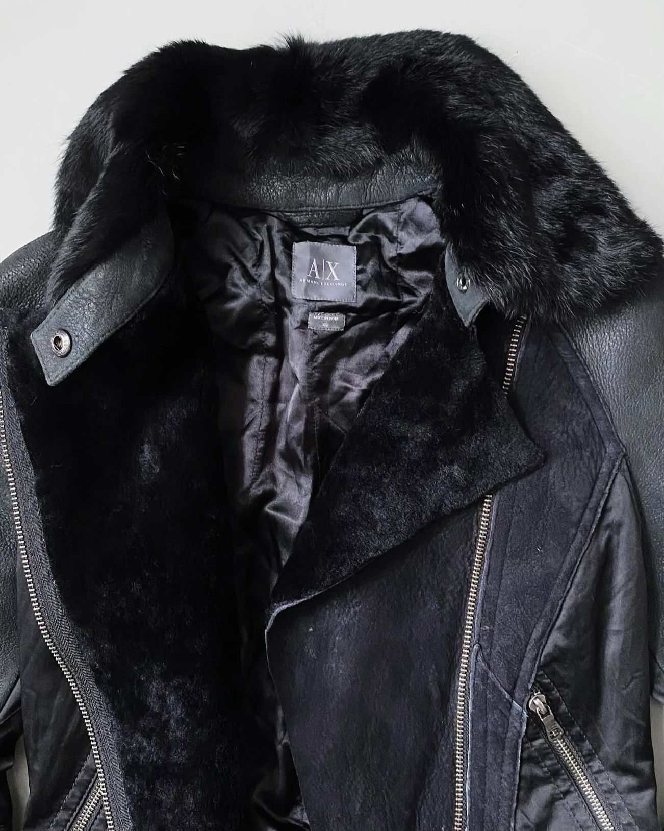Vintage Vintage Armani Exchange Patchwork Fur Leather Jacket Size M / US 6-8 / IT 42-44 - 5 Thumbnail