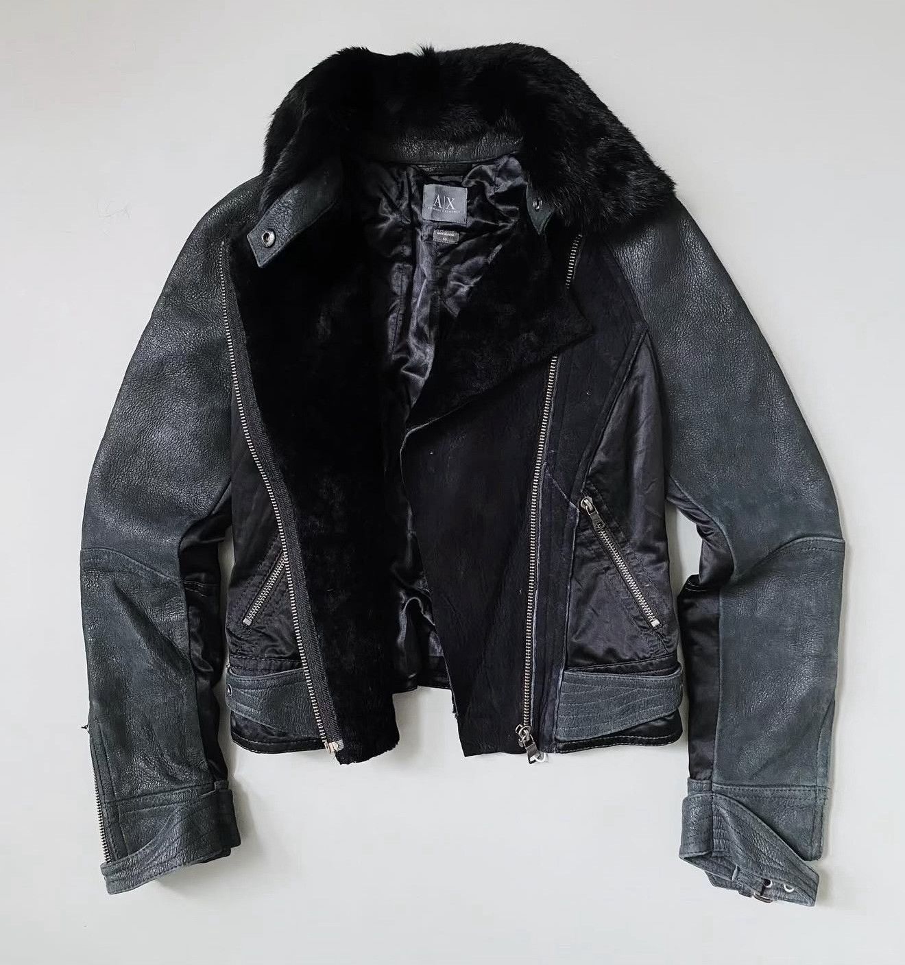 Vintage Vintage Armani Exchange Patchwork Fur Leather Jacket Size M / US 6-8 / IT 42-44 - 4 Thumbnail