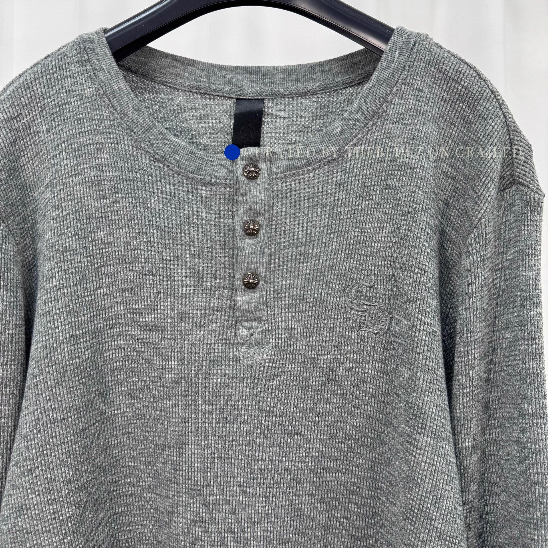 Chrome Hearts Gray Waffle Long Sleeve Shirt with Silver Buttons Size US XL / EU 56 / 4 - 3 Thumbnail
