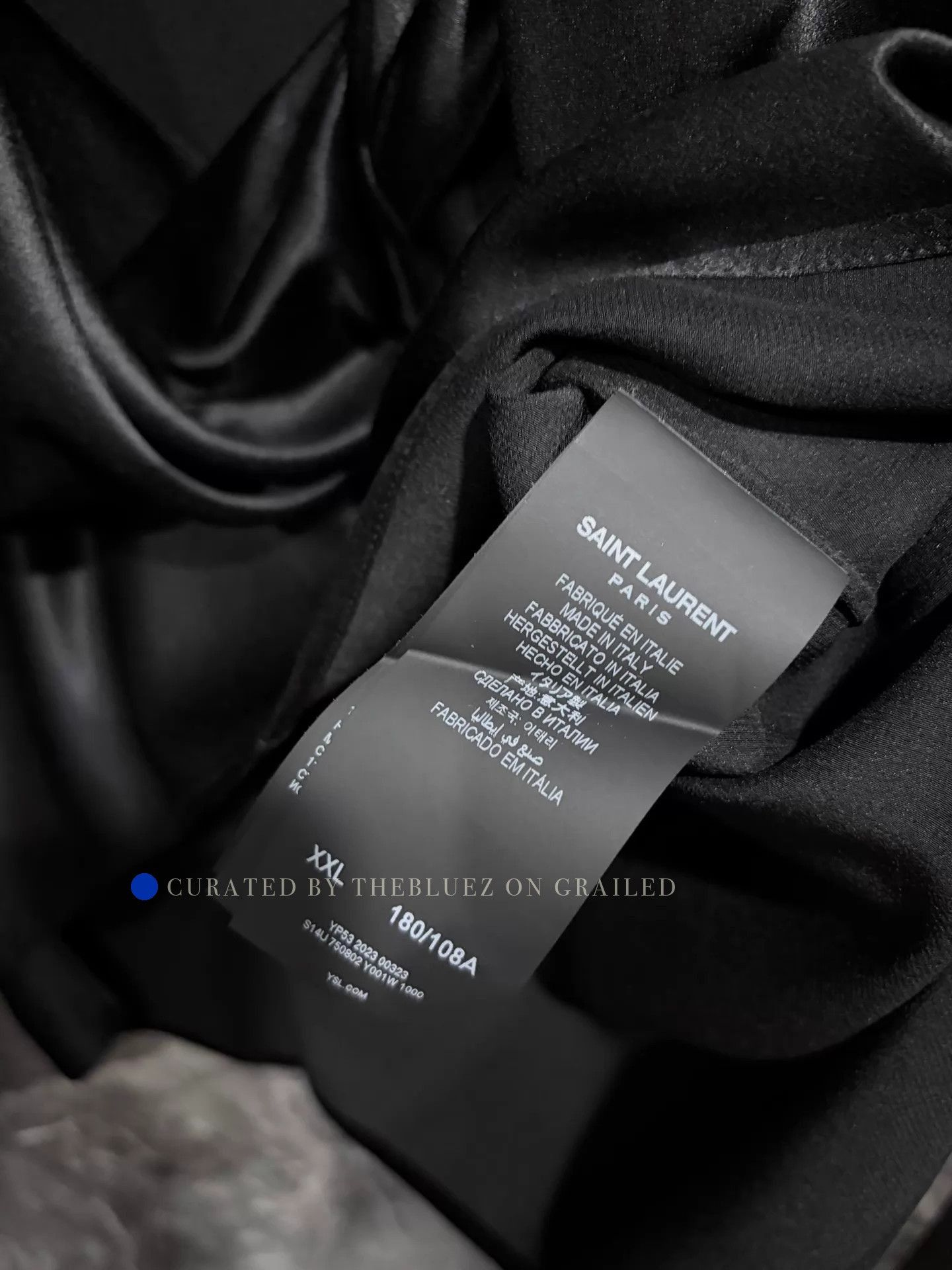 Saint Laurent Paris Draped Satin Button-Up Shirt in Black Size US XXL / EU 58 / 5 - 6 Thumbnail