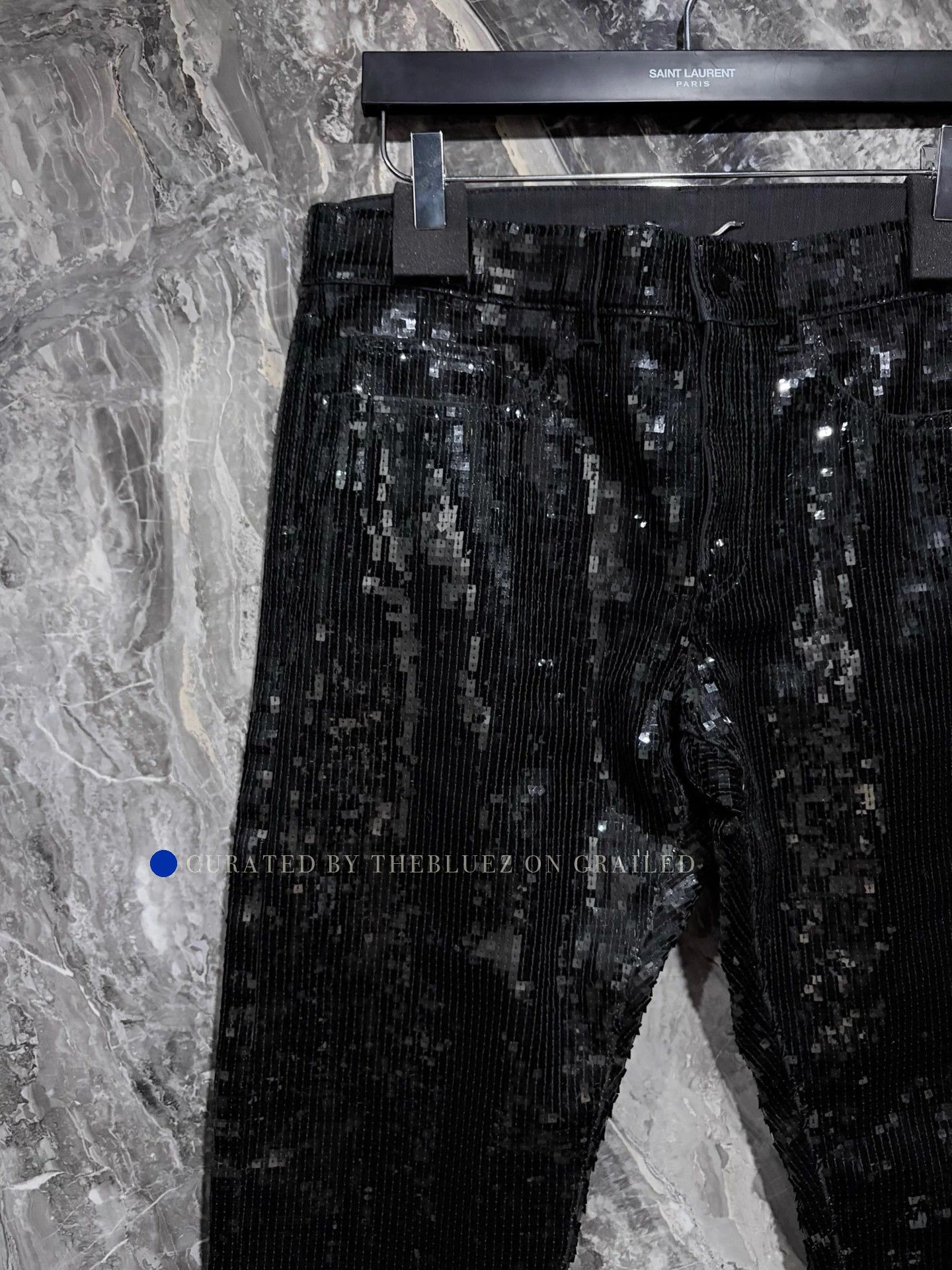 Saint Laurent Paris Black Sequin Jeans in Size 32 Size US 32 / EU 48 - 2 Thumbnail