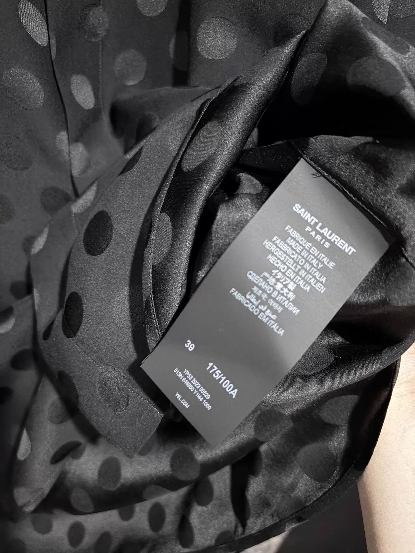 Saint Laurent Paris Black Silk Shirt with Subtle Dot Pattern Size US M / EU 48-50 / 2 - 6 Thumbnail