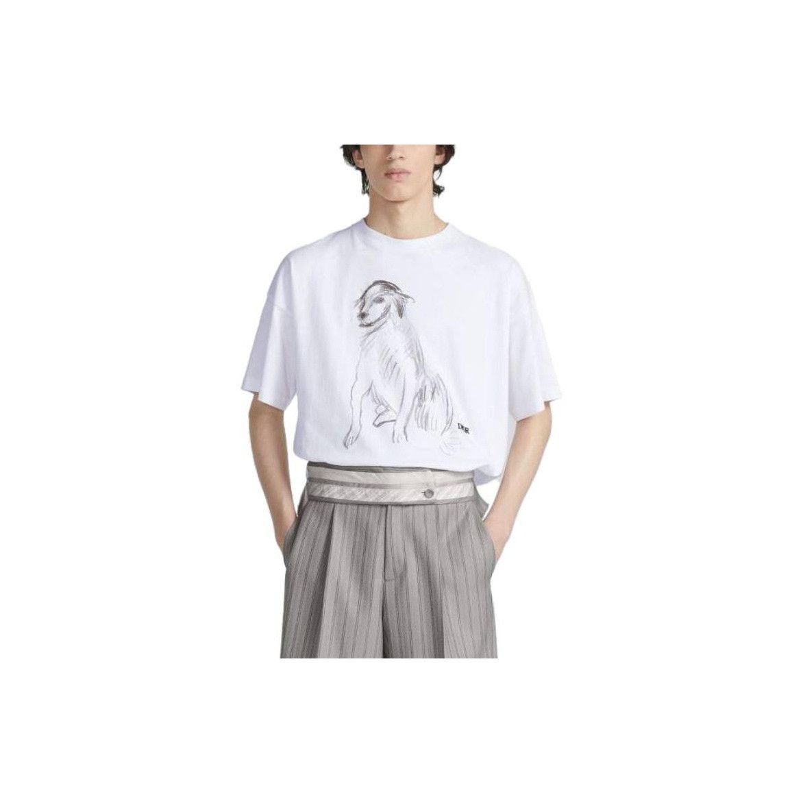Dior White Graphic Dog Sketch T-Shirt Size US L / EU 52-54 / 3 - 8 Thumbnail