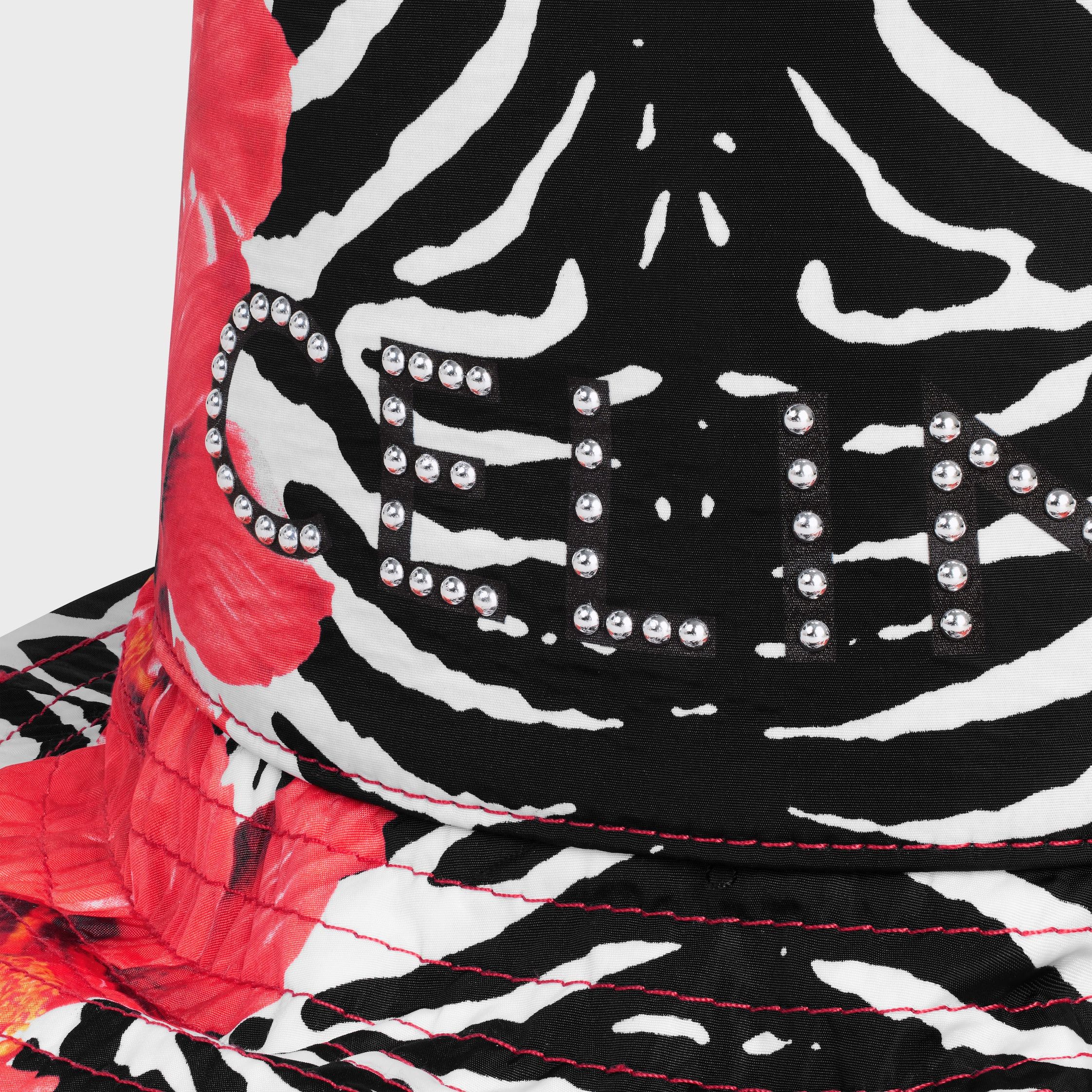 Celine CELINE STUDS BUCKET HAT IN HIBISCUS ZEBRA NYLON Size ONE SIZE - 3 Thumbnail