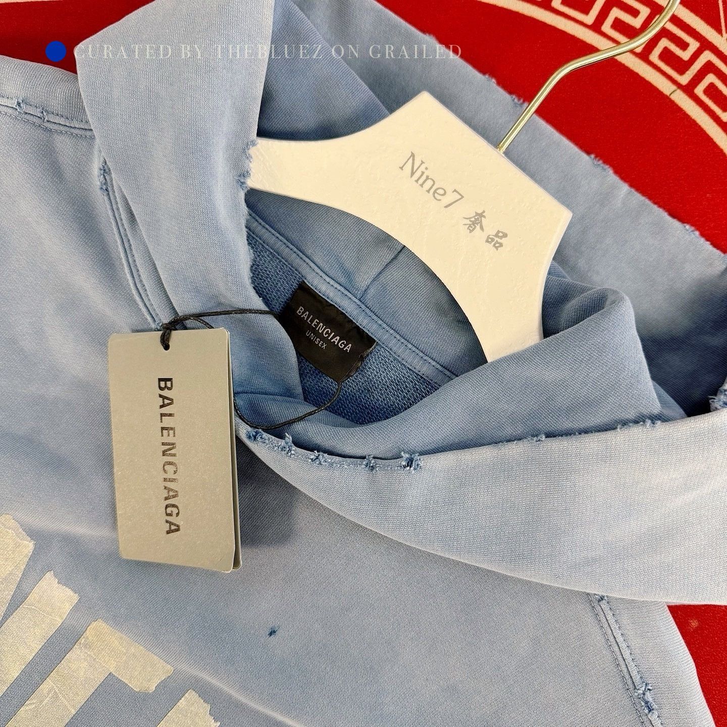 Balenciaga Distressed Blue Hoodie in Size M Size US M / EU 48-50 / 2 - 3 Thumbnail