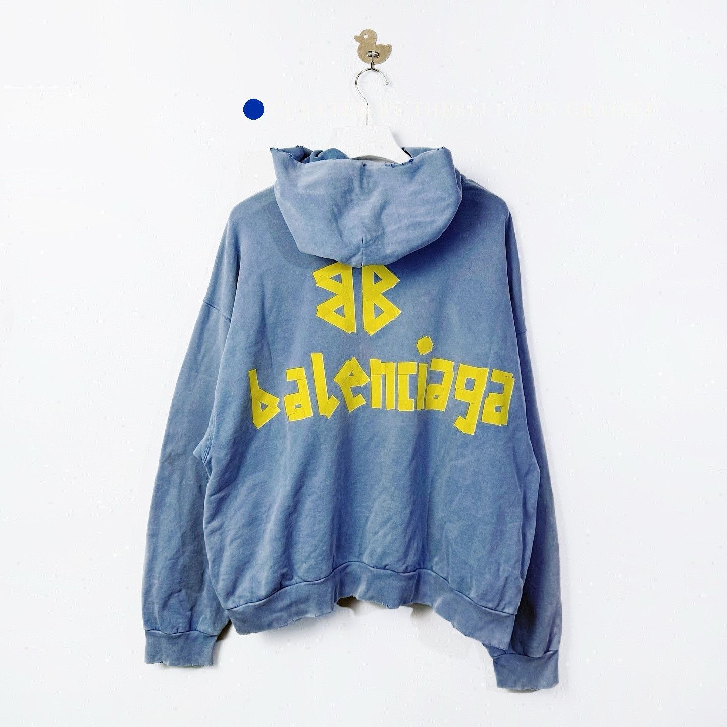 Balenciaga Distressed Blue Hoodie in Size M Size US M / EU 48-50 / 2 - 2 Thumbnail