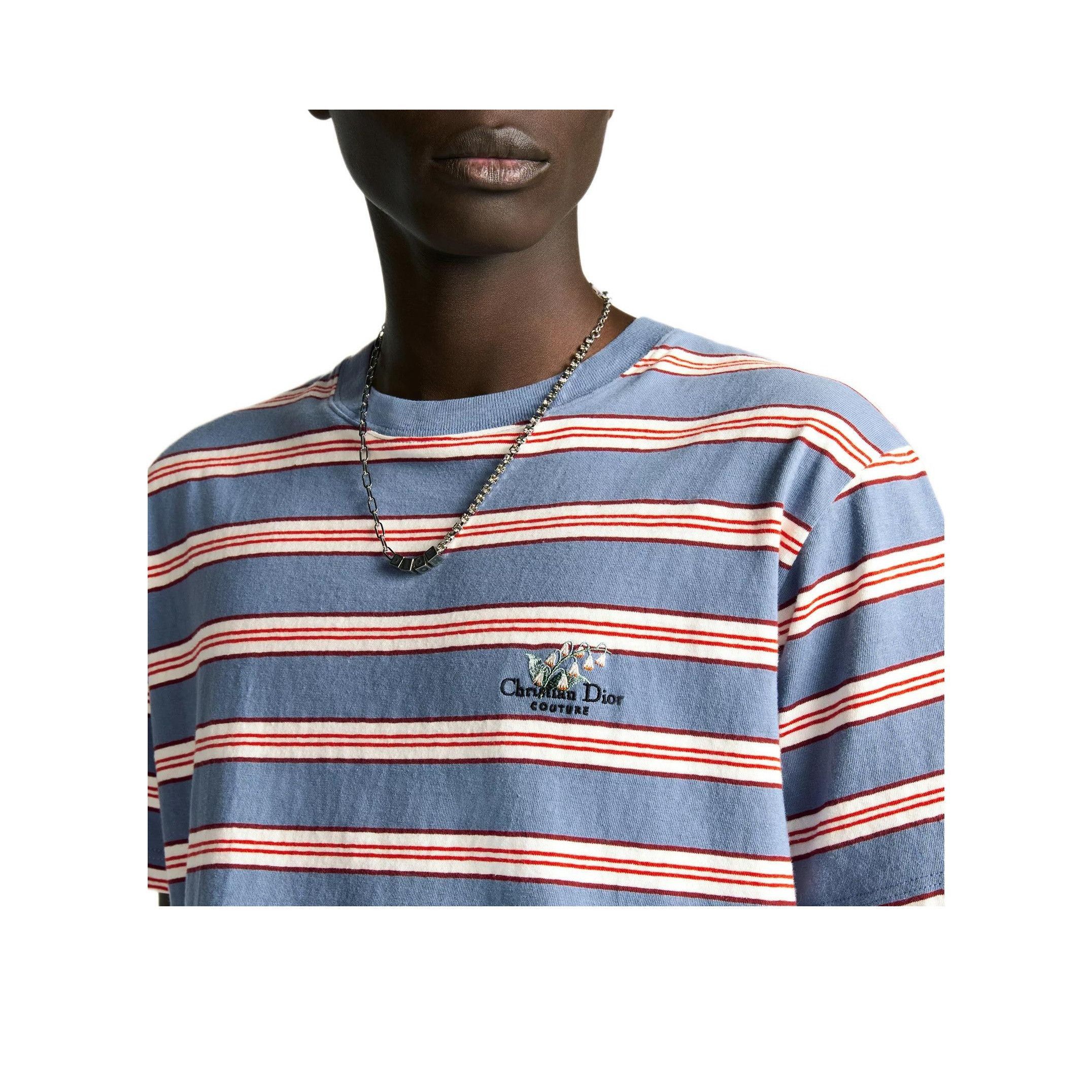 Dior Striped Lily Embroidery T-Shirt in Blue Size US L / EU 52-54 / 3 - 9 Thumbnail