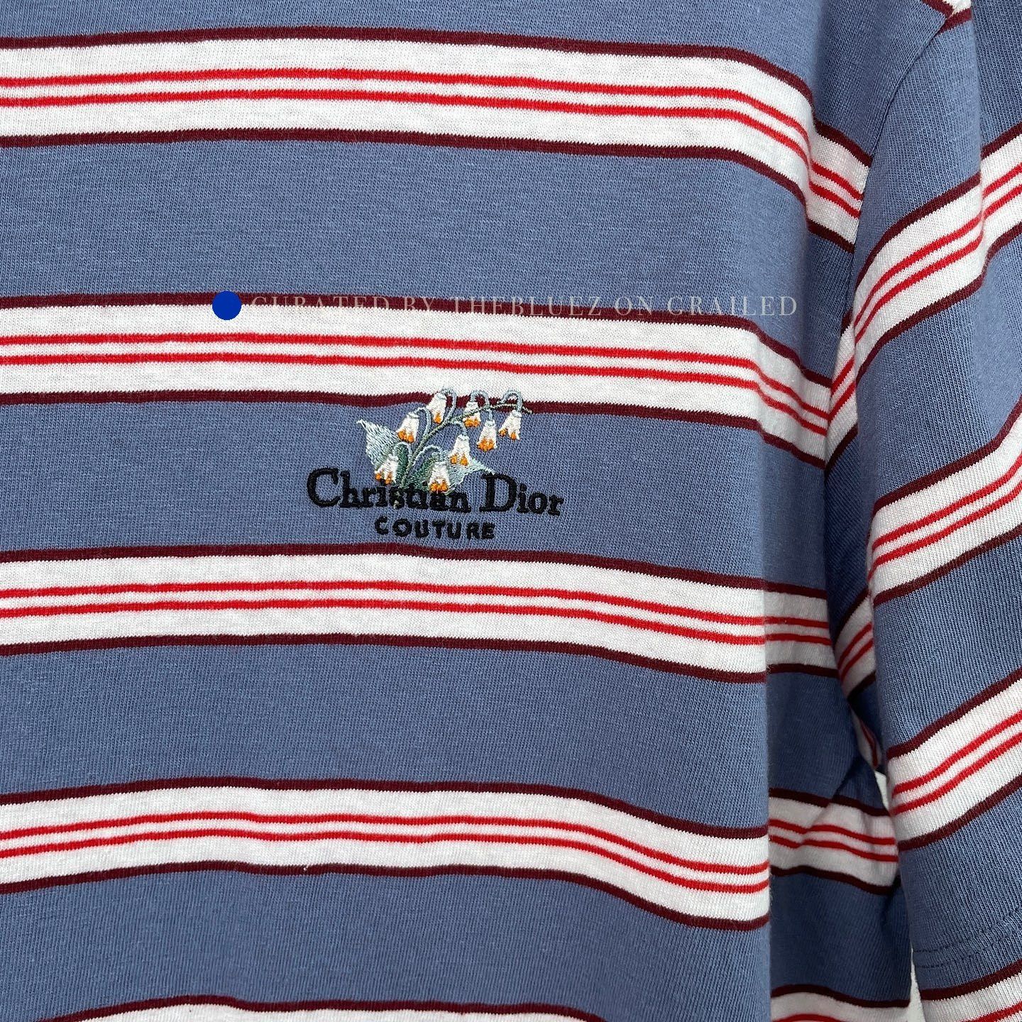 Dior Striped Lily Embroidery T-Shirt in Blue Size US L / EU 52-54 / 3 - 5 Thumbnail
