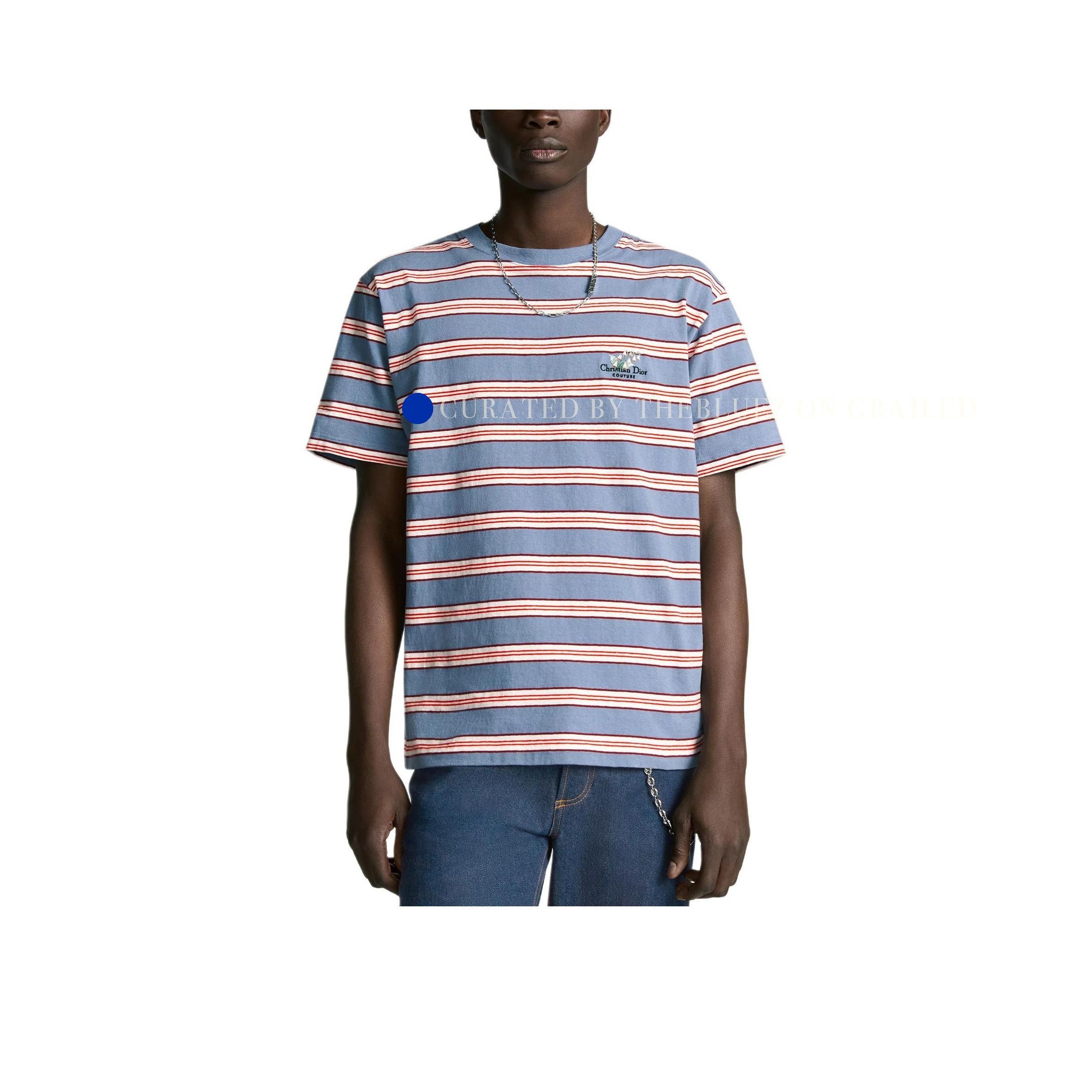 Dior Striped Lily Embroidery T-Shirt in Blue Size US L / EU 52-54 / 3 - 6 Thumbnail