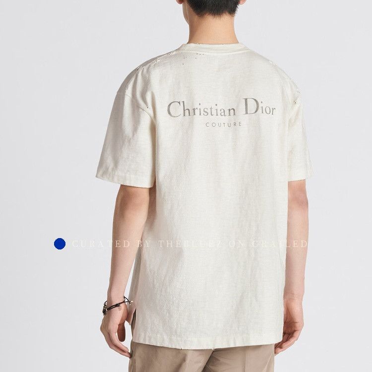 Dior Distressed Logo T-Shirt in White Size US M / EU 48-50 / 2 - 6 Thumbnail