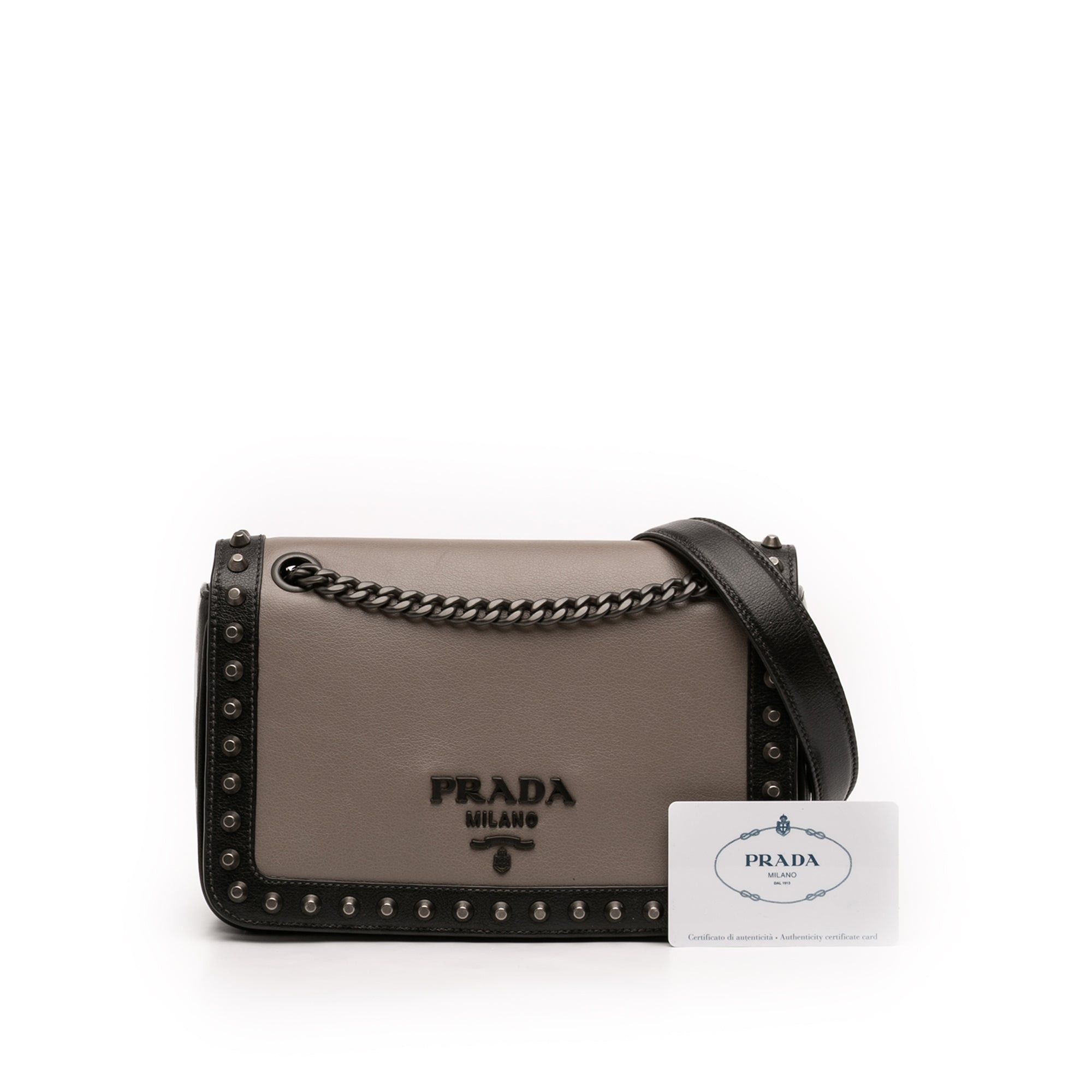 Prada Bicolor Glace Calfskin Studded Crossbody Size ONE SIZE - 6 Thumbnail